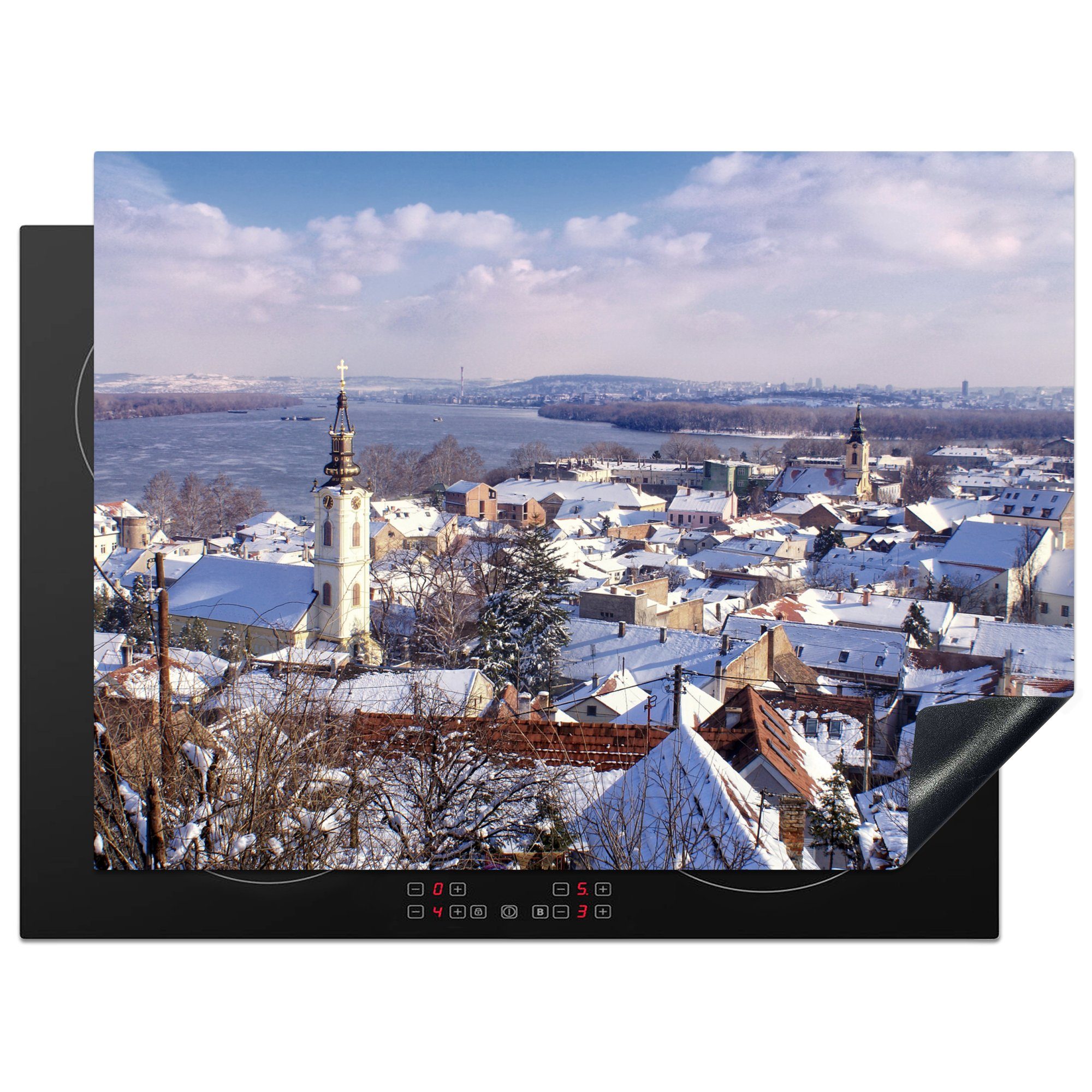 serbischen nutzbar, MuchoWow cm, in 70x52 Arbeitsfläche Metropole Ceranfeldabdeckung der Vinyl, Winterlandschaft (1 Mobile tlg), Belgrad, Herdblende-/Abdeckplatte