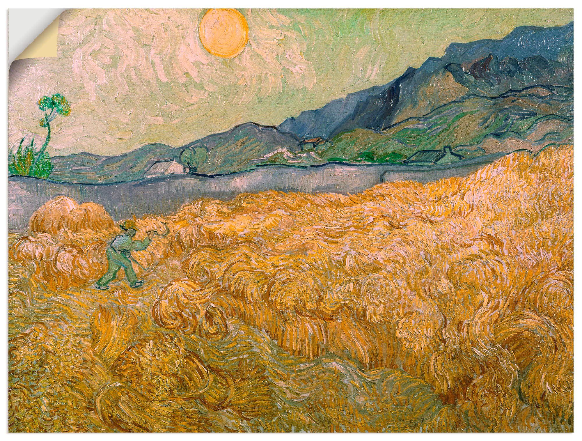 Artland Wandbild Weizenfeld mit Schnitter bei aufgehender Sonne, Felder (1 St), als Leinwandbild, Wandaufkleber oder Poster in versch. Größen
