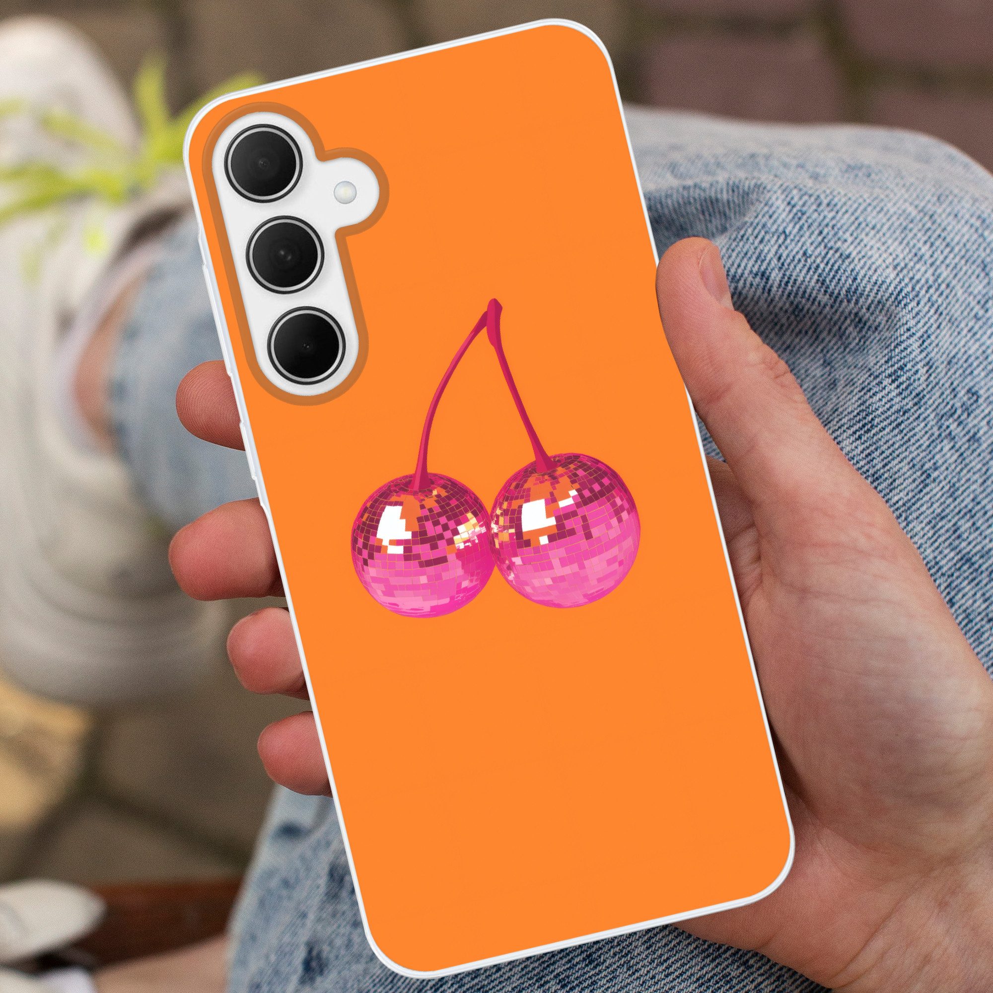 MuchoWow Handyhülle für Samsung Galaxy A35 5G Discokugeln - Kirsche - Spiegel - Rosa, Smartphone-Bumper, Print, Handy Schutzhülle Dünn