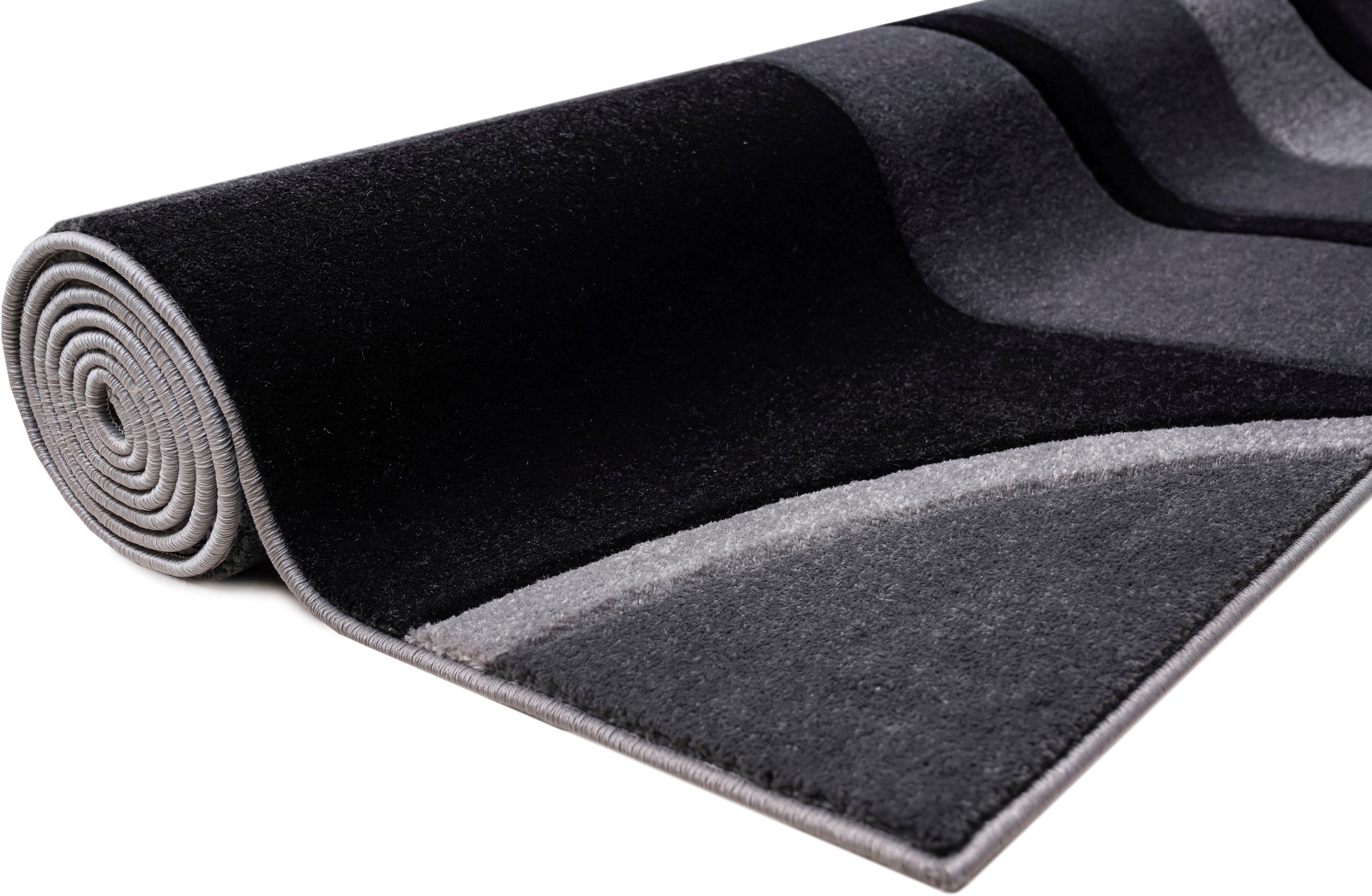 Teppich Josias, Home 16 affaire, grau rechteckig, mit mm, Konturenschnitt, Kurzflor, flach, Höhe: handgearbeitetem elegant