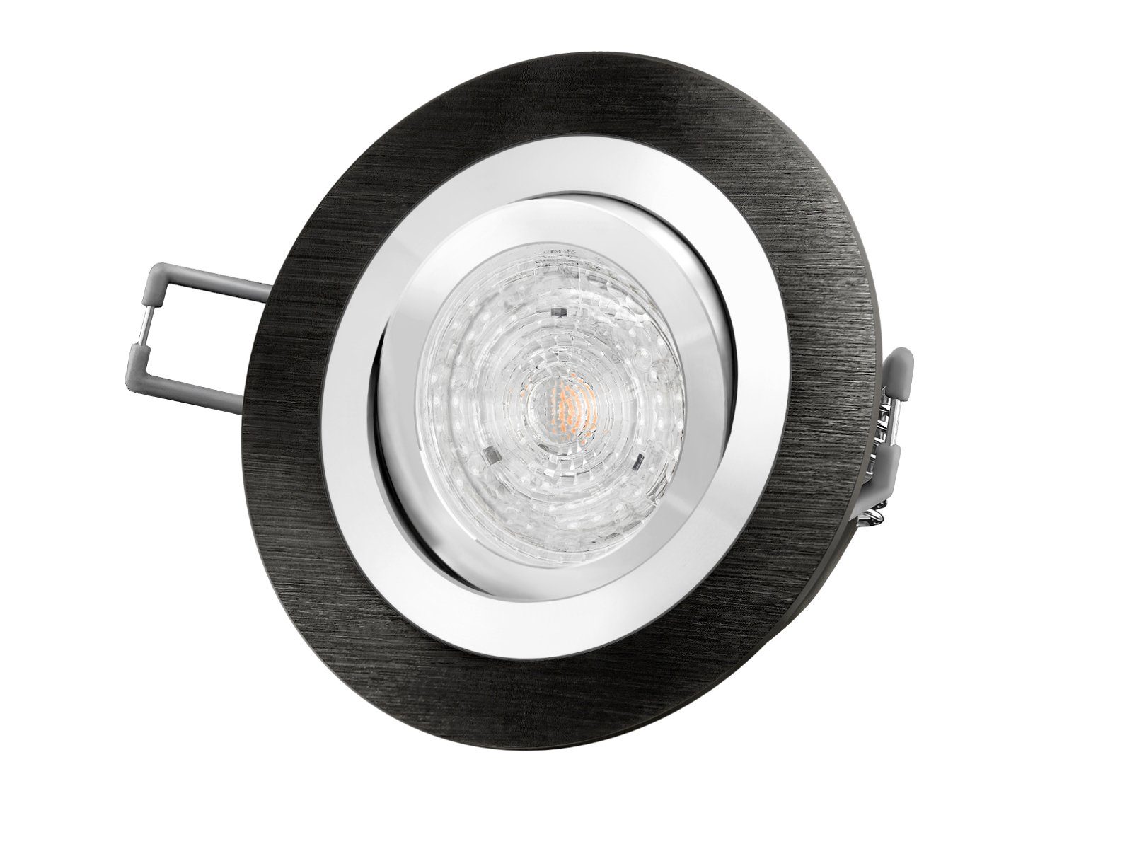 SSC-LUXon LED Einbaustrahler RF-2 LED-Einbaustrahler Leuchte rund Alu schwarz gebuerstet, 4,9W, Neutralweiß | Strahler