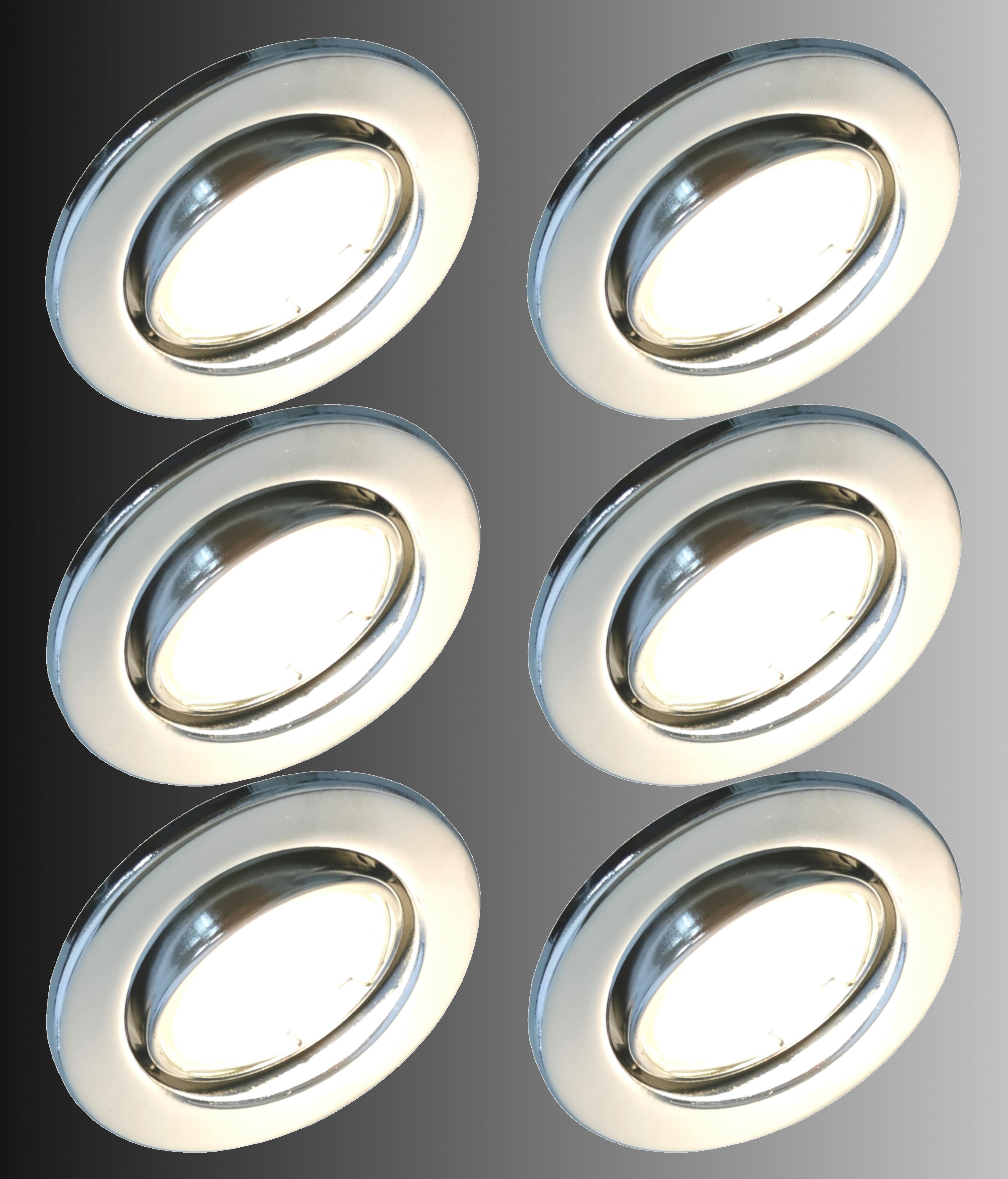 Ultra schwenkbar Deckenspot, Chrom-Optik inkl. Modul, 6729-068MCOB Flach 3000K Deckenleuchte, Einbauleuchte, Badleuchte, Einbauspots, Downlight LED in Einbaustrahler TRANGO Deckenlampe, 6er Deckenstrahler, 6x warmweiß LED LED Set Spots,