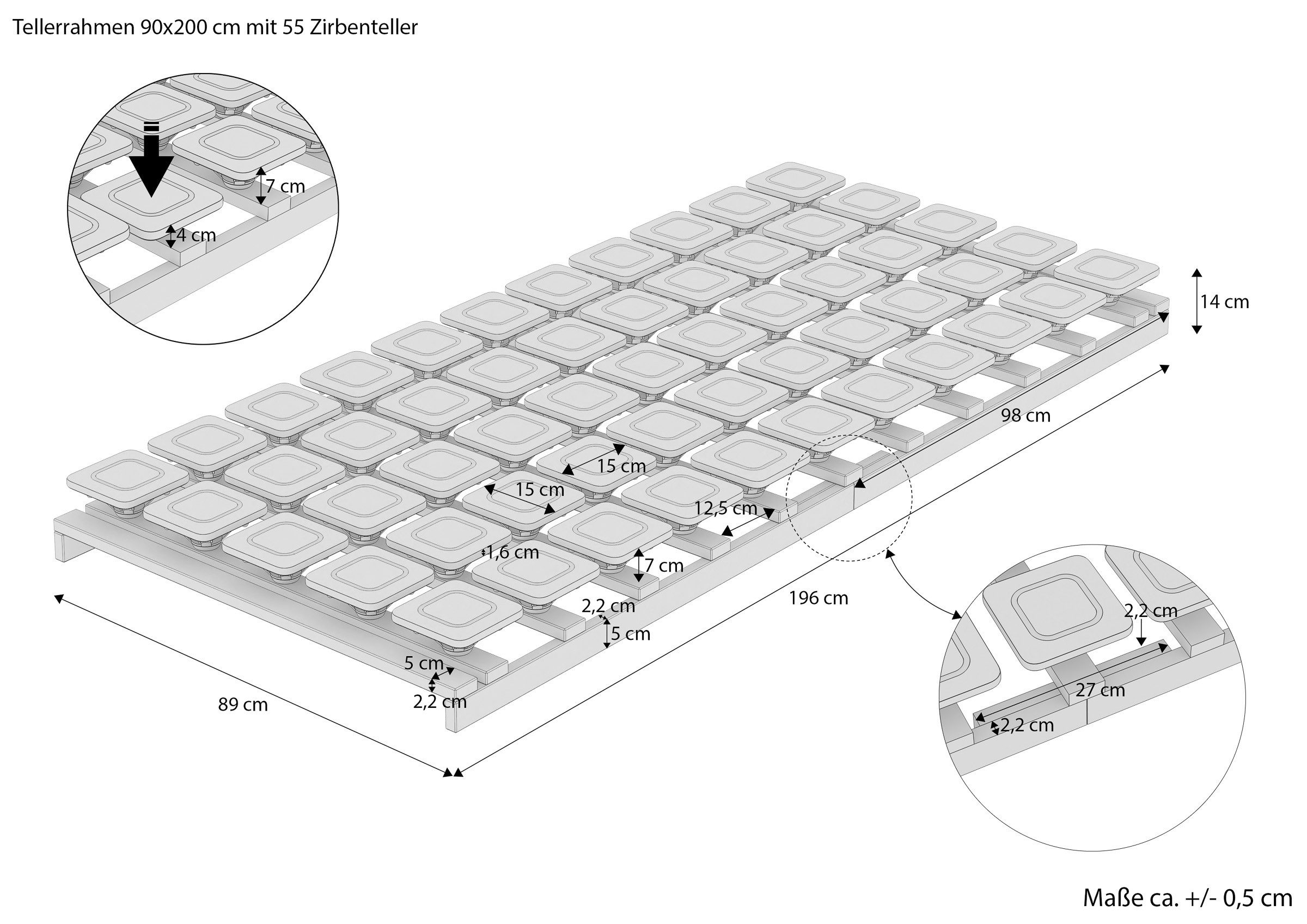 Tellerlattenrost Metallfreier Tellerrost aus Zirbenholz Unbehandelt 90 x 200 cm, ERST-HOLZ, Tellerrost