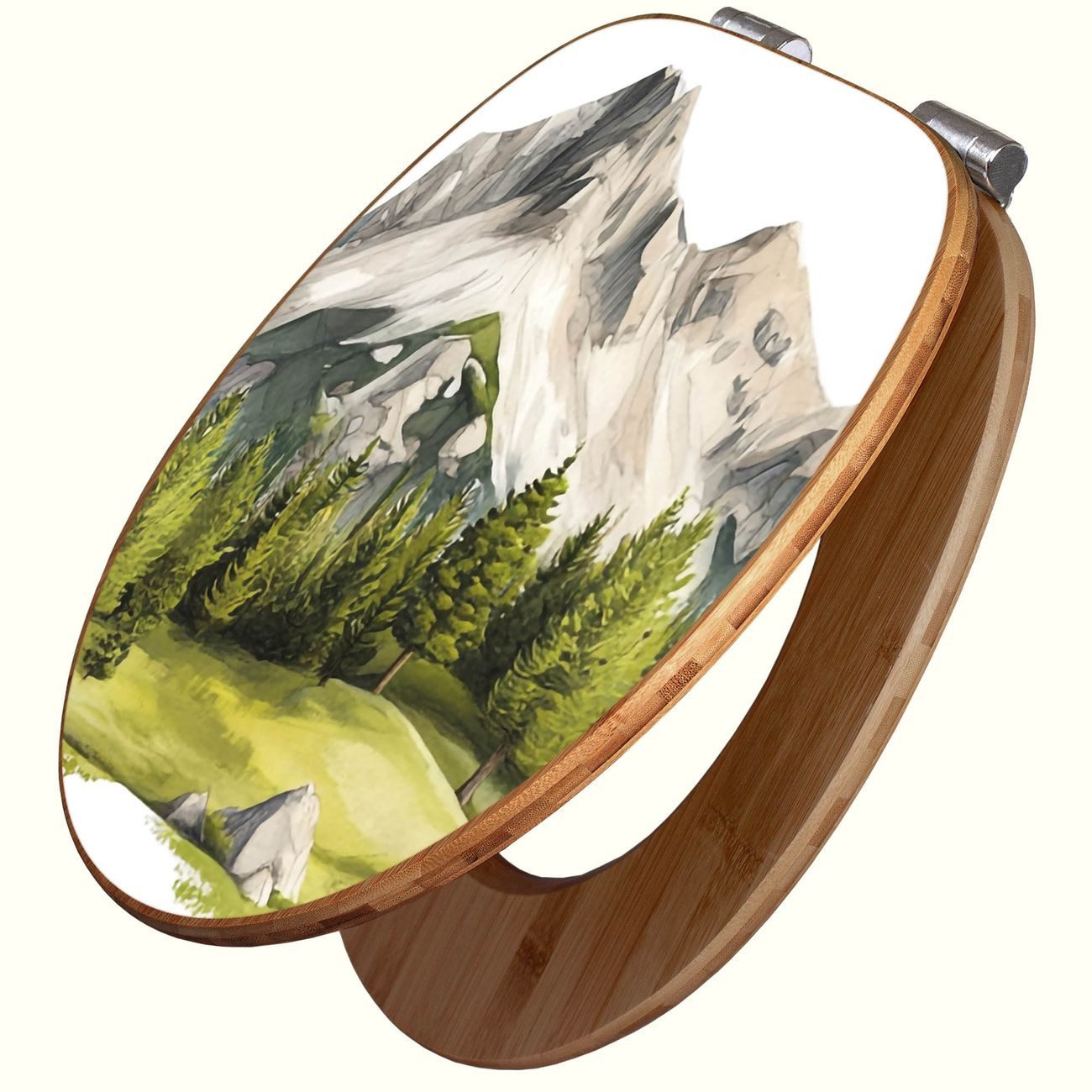 banjado WC-Sitz aus Bambus mit Absenkautomatik Motiv Alpine Landschaft (umweltfreundliches Material, integrierte Absenkautomatik), 45,8 x 37,5 x 5 cm