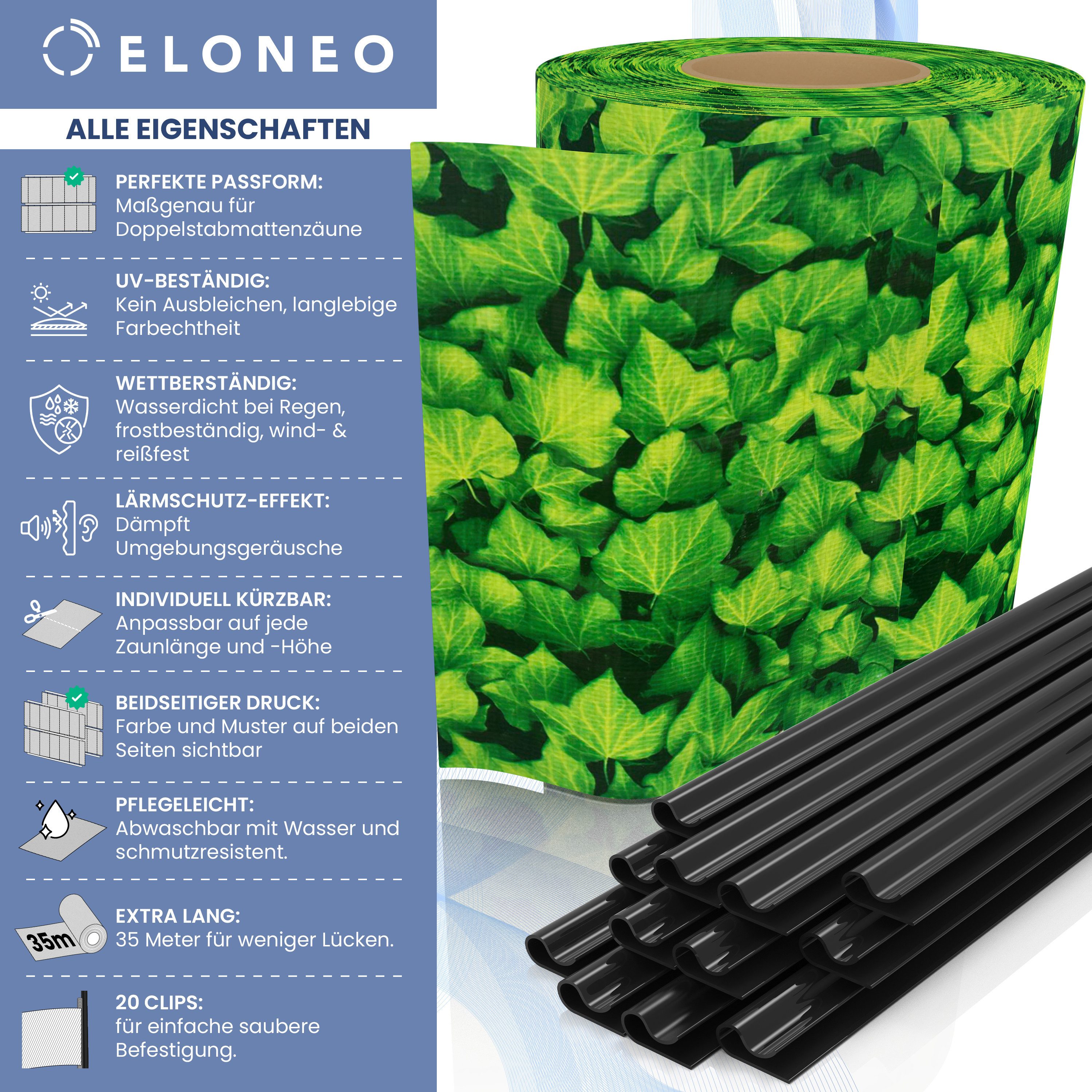 ELONEO Sichtschutzstreifen ELONEO Sichtschutzstreifen für Doppelstabmattenzaun - 35 m x 19 cm, (1-St)