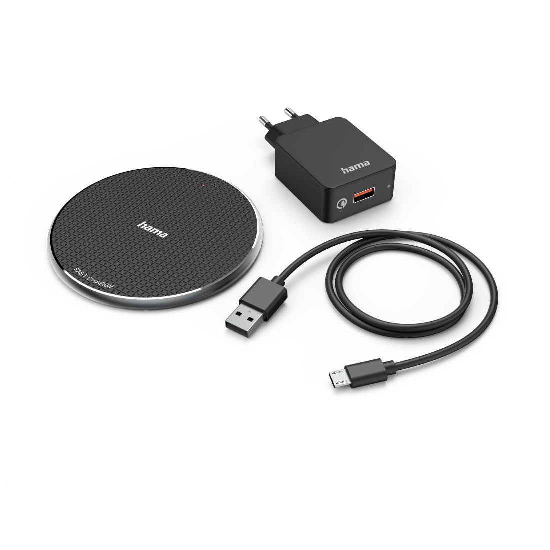 (Schnellladegerät Qi-Technologie, Smartphone 10 kabellos, Set schwarz Ladepad, Wireless mit Design) für Hama Charger W, hochwertiges Smartphone-Ladegerät