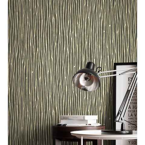 Newroom Vliestapete, Schwarz Tapete Grafisch Steifen - Mustertapete Gold Modern Muster für Wohnzimmer Schlafzimmer Küche