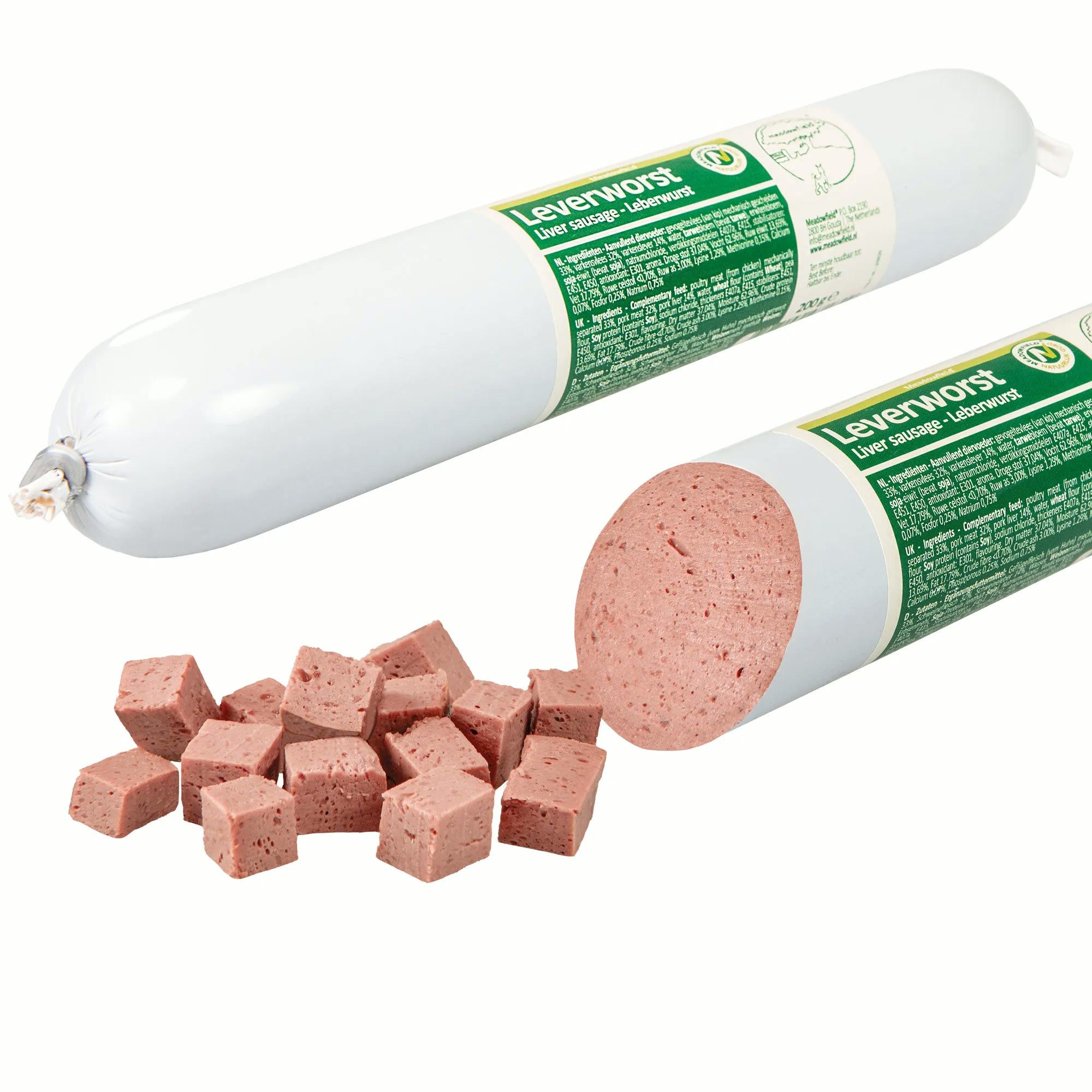 Meadowfield Hundewurst mit viel Leber Leberwurst, Nassfutter für: Hunde, Katzen, ohne überflüssige Gewürze, nur minimaler Salzgehalt