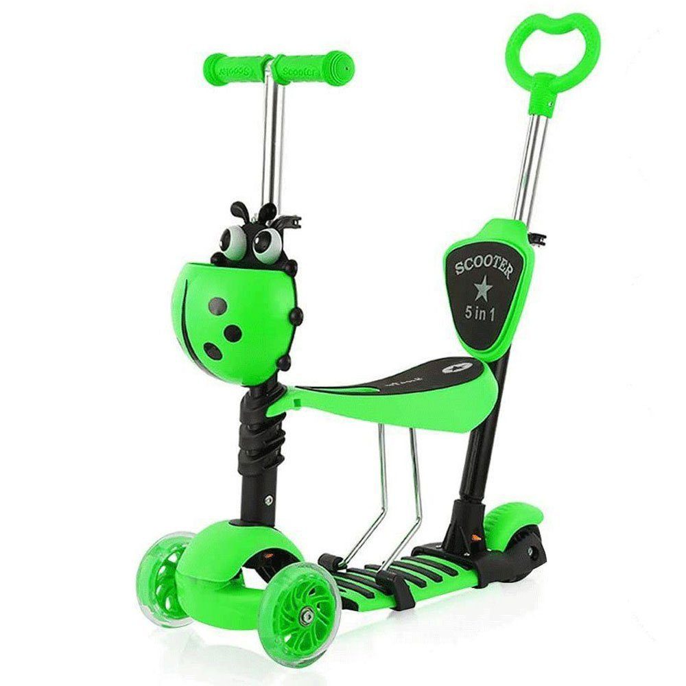 BremToy Sitzscooter 5 in 1 Kinder Roller Scooter mit Sitz LED Räder ab 2 Jahre