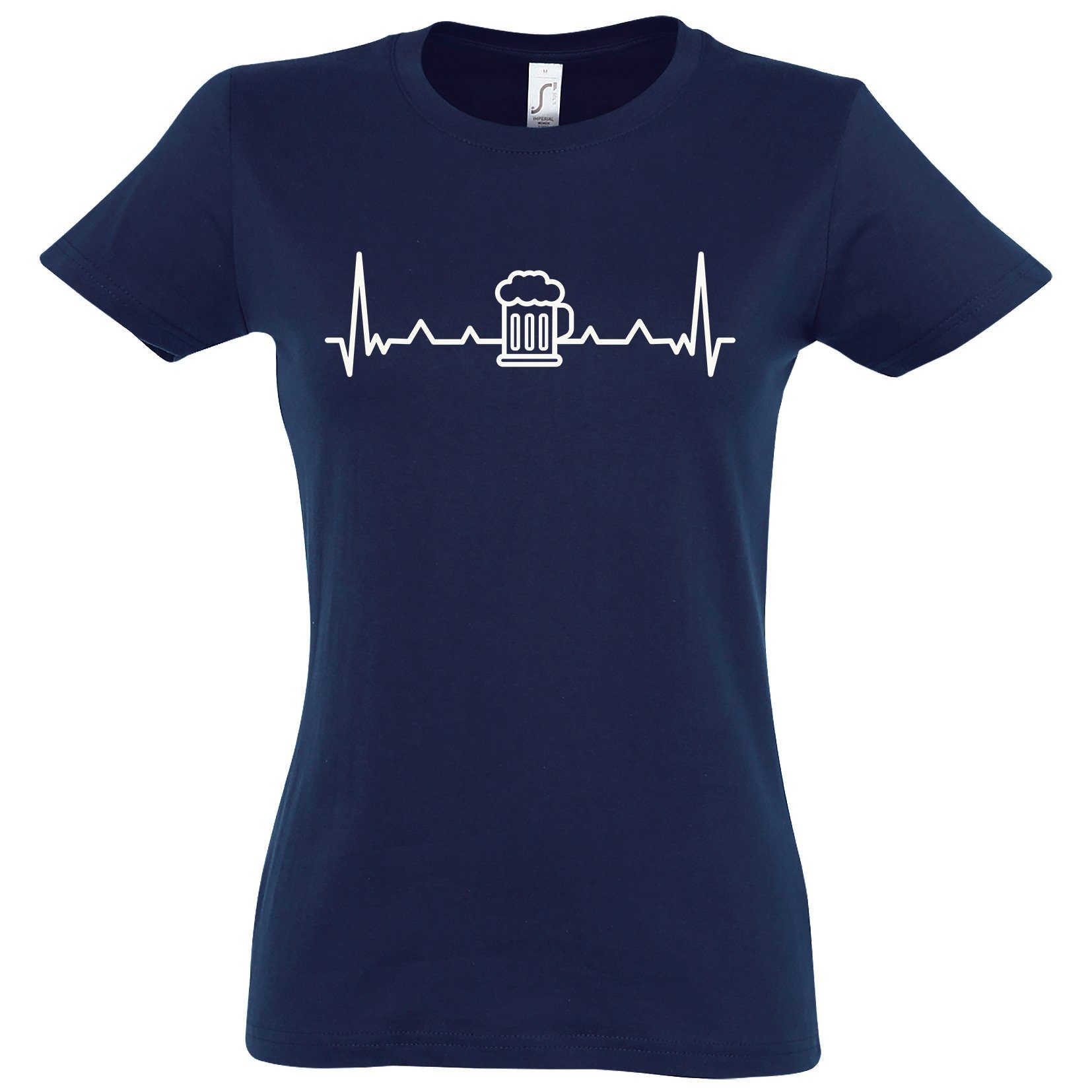 Youth Designz T-Shirt Herzschlag Bier Damen Shirt mit trenidgem Frontprint Navyblau