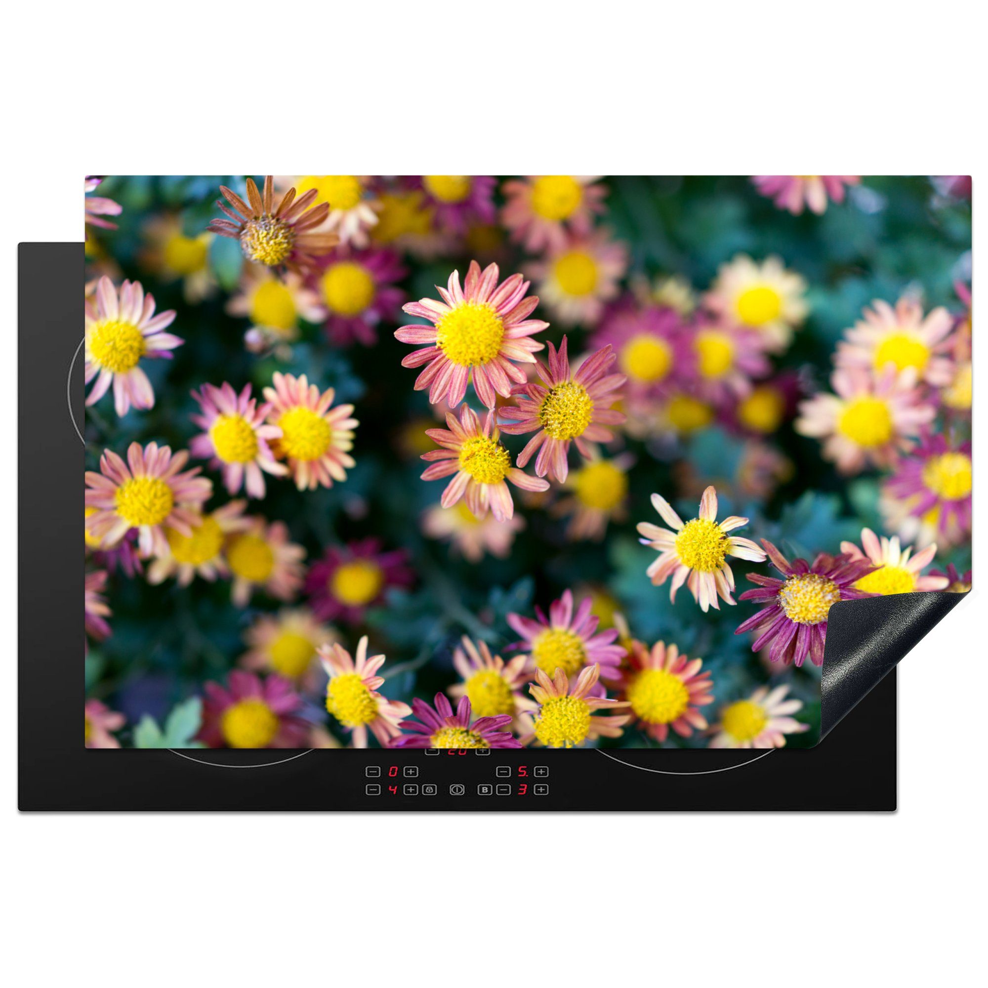 MuchoWow Herdblende-/Abdeckplatte Blumen - Herbst - Lila, Vinyl, (1 tlg), 81x52 cm, Induktionskochfeld Schutz für die küche, Ceranfeldabdeckung