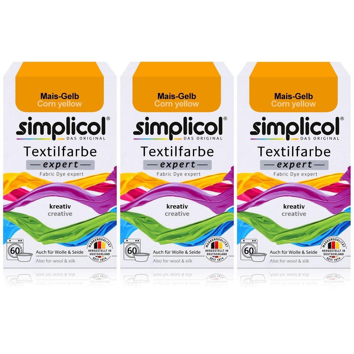 simplicol Textilfarbe Simplicol Textilfarbe expert Mais-Gelb 150g - Farbe zum Färben (3er Pa