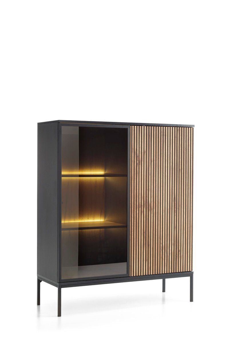 Compleo Vitrine LINO mit gerifflete Front, Loft stil, 2 Türen