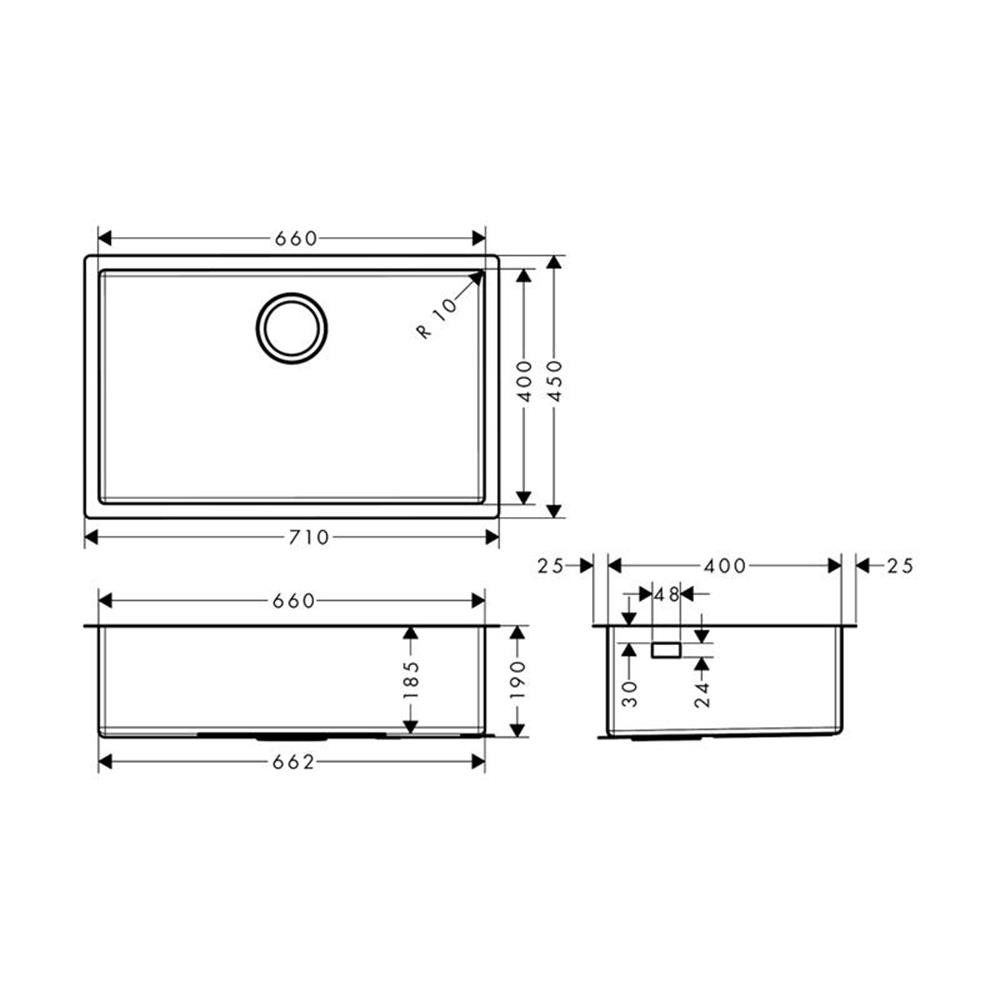hansgrohe Edelstahlspüle hansgrohe 660 S719-U660, Edelstahl, 71/45 cm