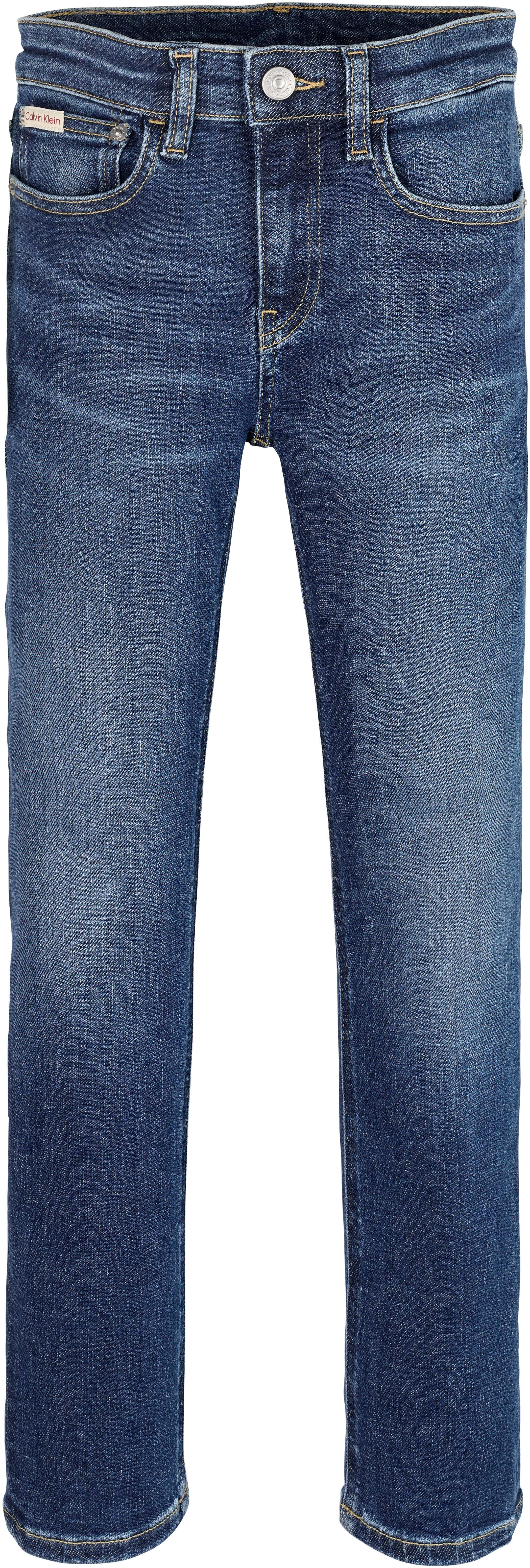 Calvin Klein Jeans Slim-fit-Jeans DARK BLUE VISUAL SLIM für Kinder bis 16 Jahre mit Lederpatch