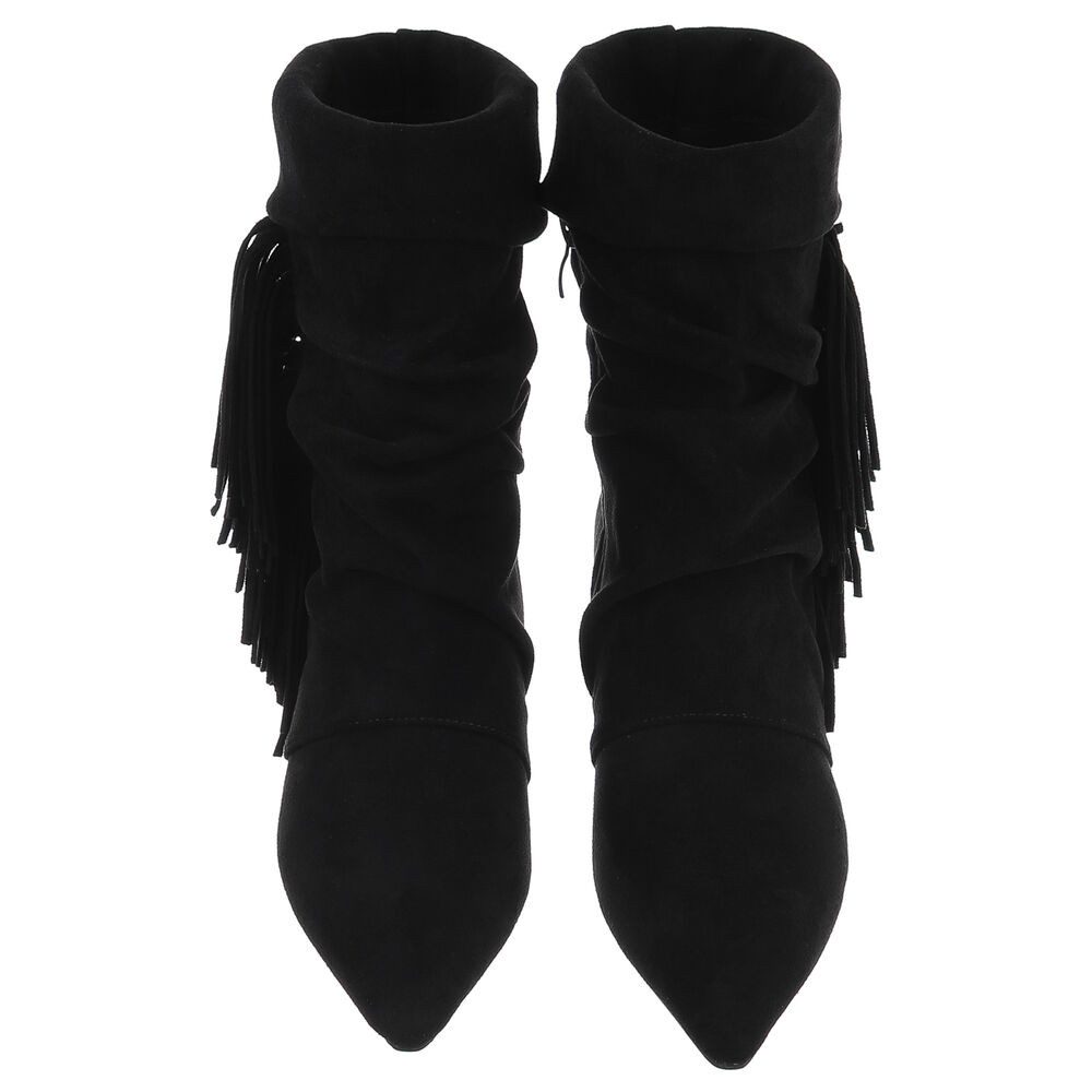 Ital-Design Eleganter Stiefel mit Fransendetails für Damen Stiefelette (90417841) Pfennig-/Stilettoabsatz Stiefeletten in Schwarz – Bild 4 von 5