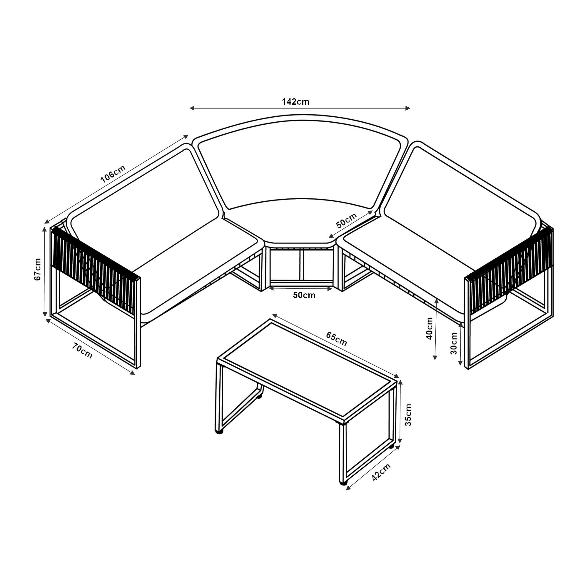 casa.pro Loungeset, (Set, 4-tlg), »Karg« Sofa mit Couchtisch Kissen Dunkelgrau/Rattanoptik