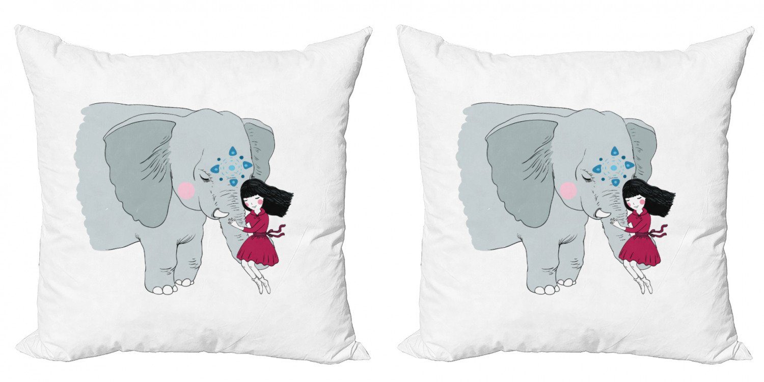 Kissenbezüge Modern Accent Doppelseitiger Digitaldruck, Abakuhaus (2 Stück), Kids Mädchen, das auf Stamm des Elefanten