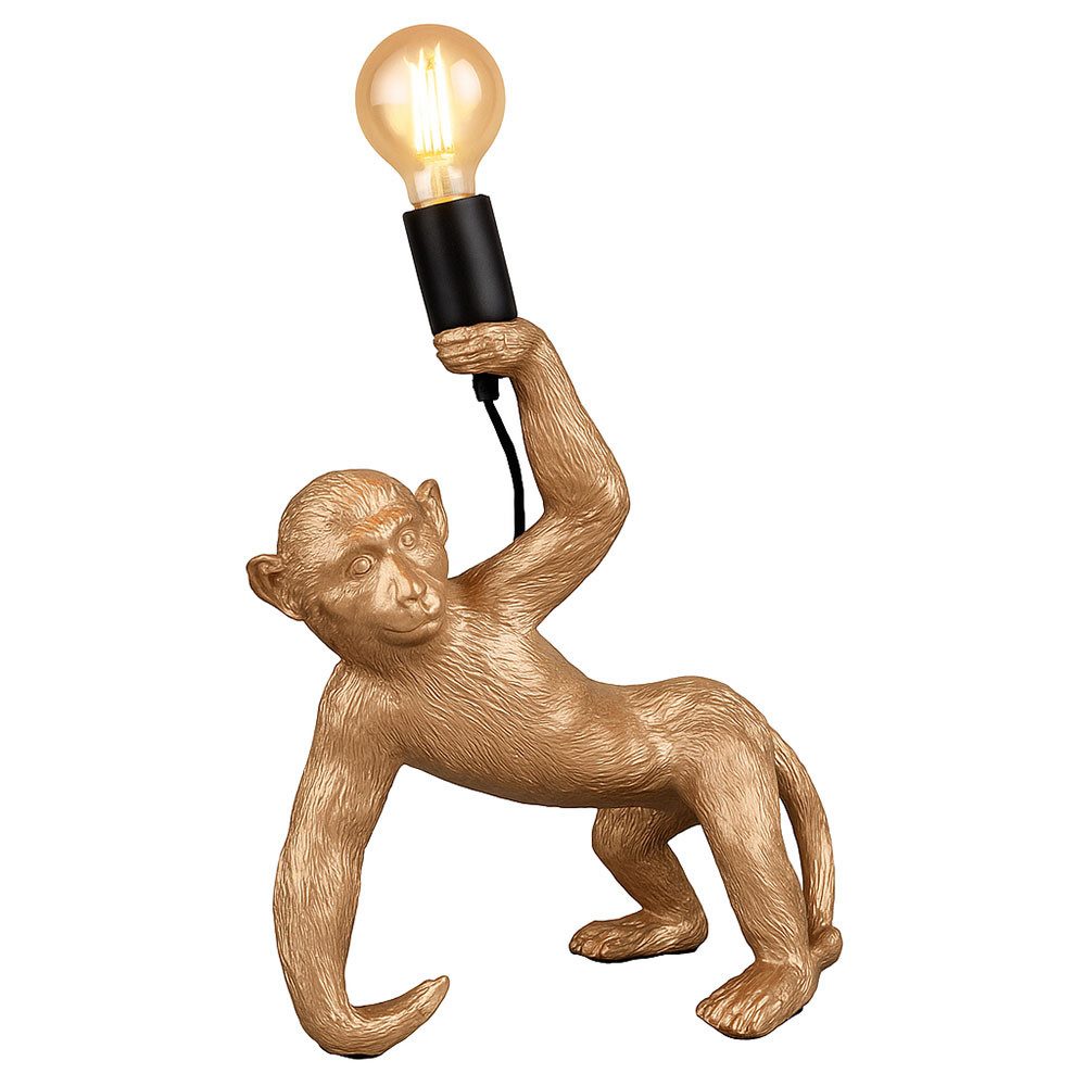 Reality Leuchten LED Tischleuchte, Leuchtmittel inklusive, Warmweiß, Tischlampe Beistellleuchte LED Filament gold Tierfigur Affe Nachttisch