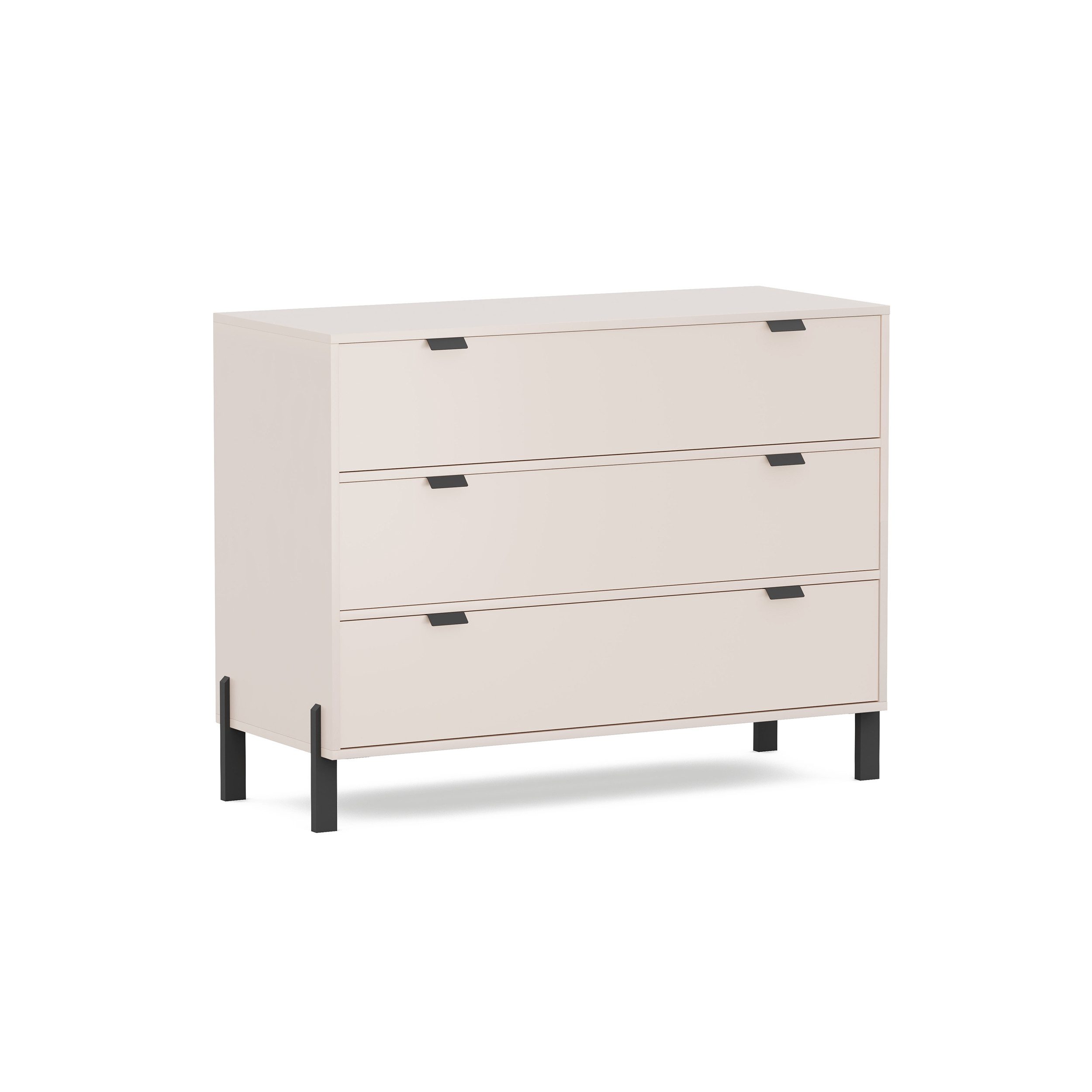 Beautysofa Kommode CORTINA Sideboard mit 3 Schubladen (mit Metallgriffen und Füßen, Farbe Sandbeige), Breite: 109 cm
