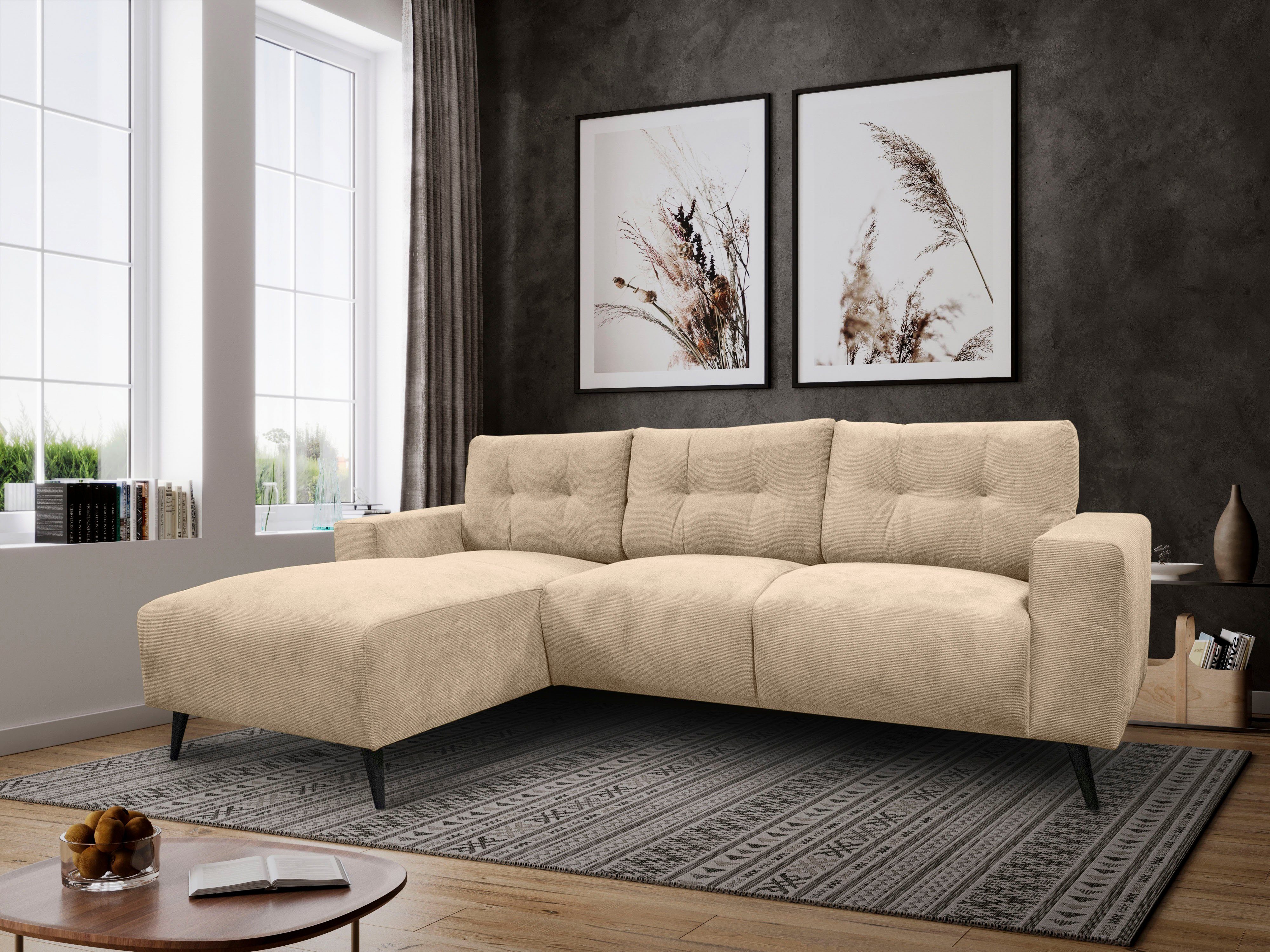 GEPADE Ecksofa Nayla, einladendes Ecksofa mit abnehmbaren Rückenkissen mit Reißverschluss Beige-grau