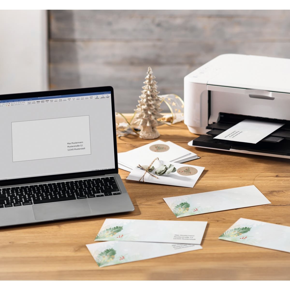 Sigel Briefumschlag Weihnachtsumschlag DIN lang 90g 50 Stück Christmas Forest Watercolor