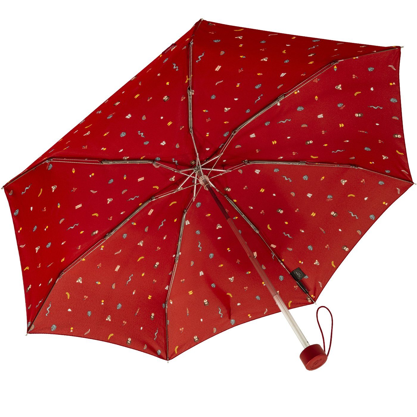 Handöffner, rot Tropen-Dschungel-Motiven - klein, bisetti stabil, Taschenregenschirm Damen-Regenschirm, kompakt, farbenfroh mit mit