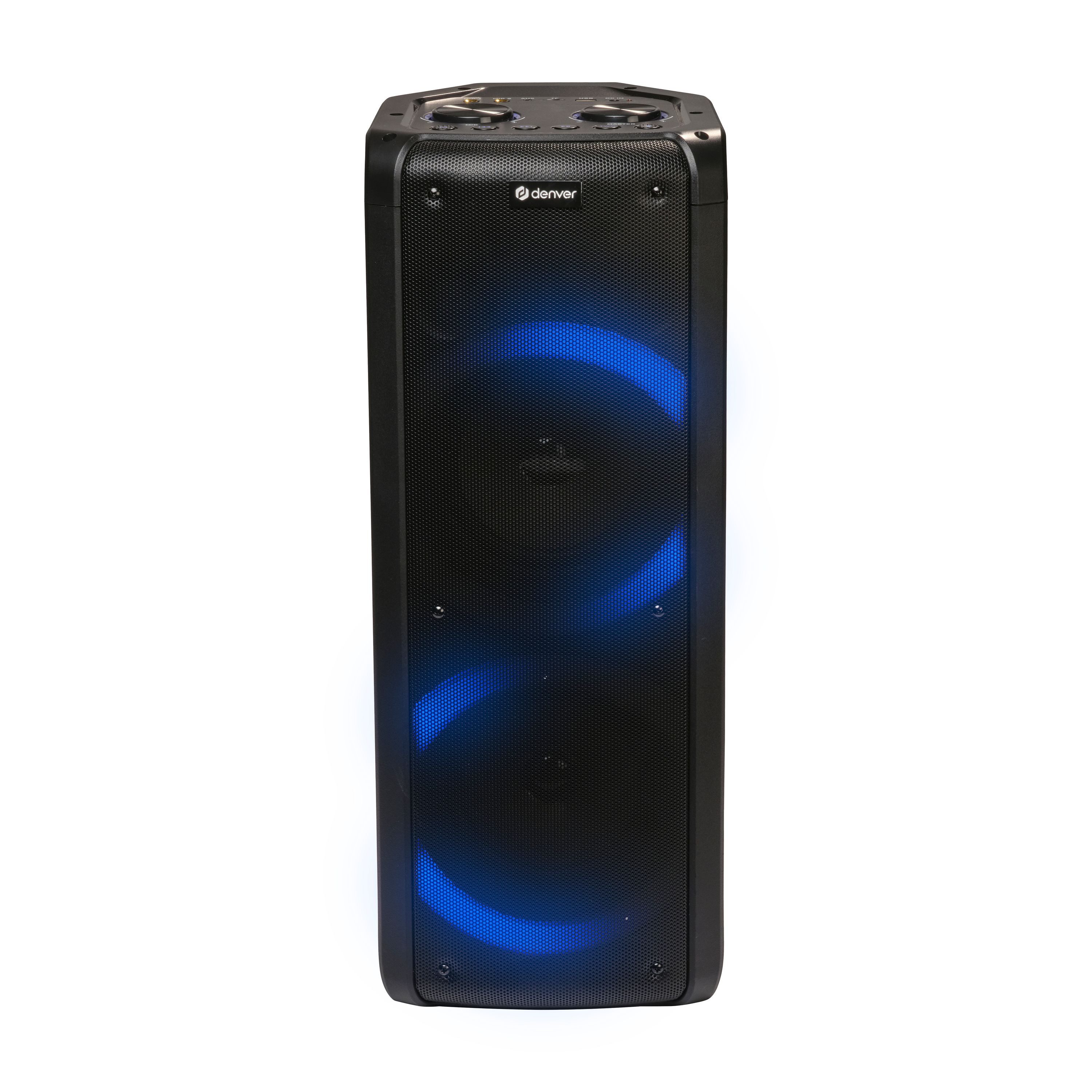 Denver BPS-352 Party-Lautsprecher (Bluetooth, 300 W, Karaoke mit 2 Mikrofoneingängen, TWS-Funktion, Lichteffekte (7 Modi)