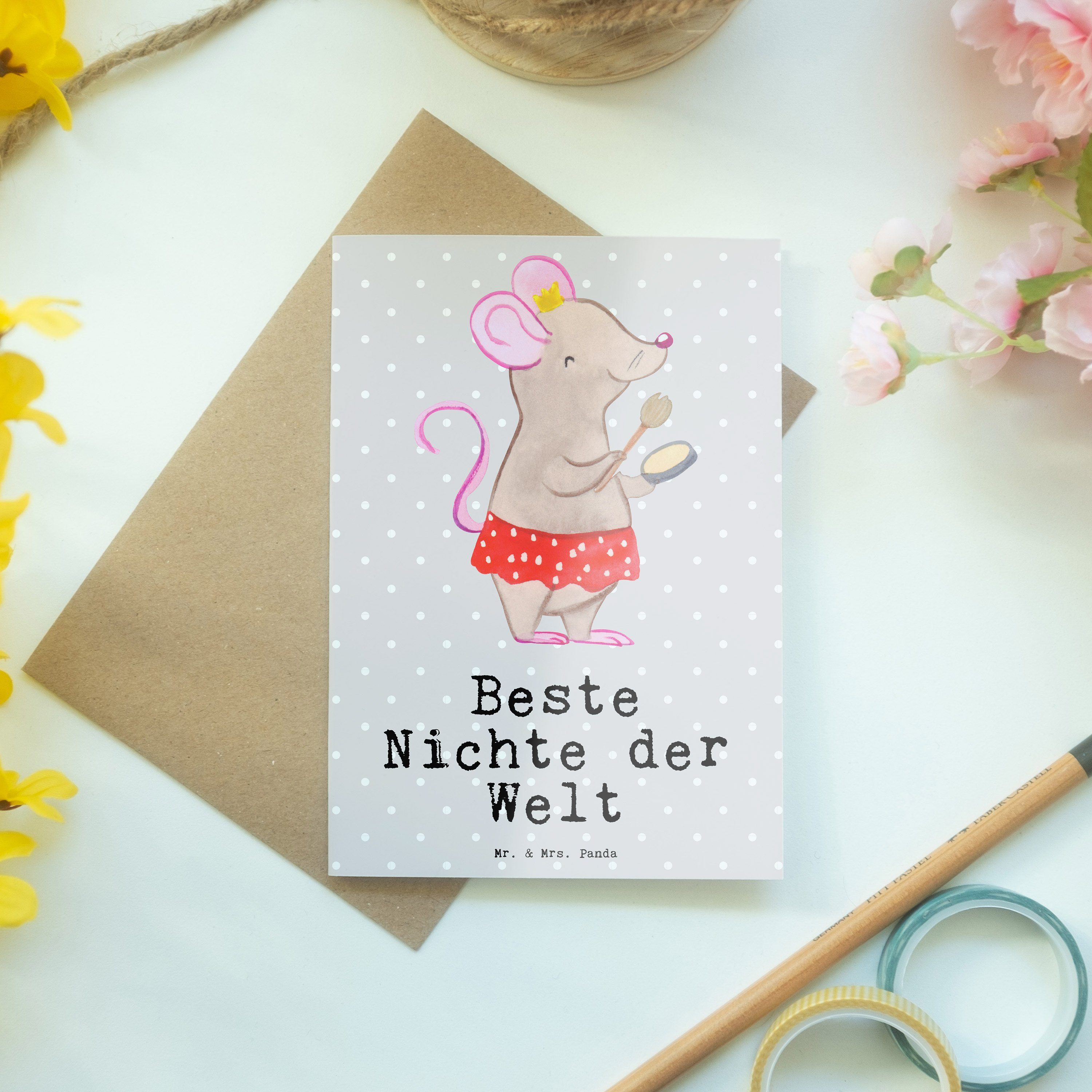 Mrs. Welt - - Panda Kar Grußkarte Klappkarte, der Geschenk, Mr. Pastell Maus Grau Nichte & Beste