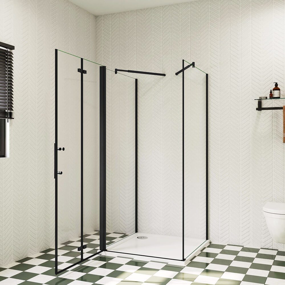 duschspa Komplettdusche 195cm schwarz U-Form Duschkabine ESG Falttür Scharn günstig online kaufen