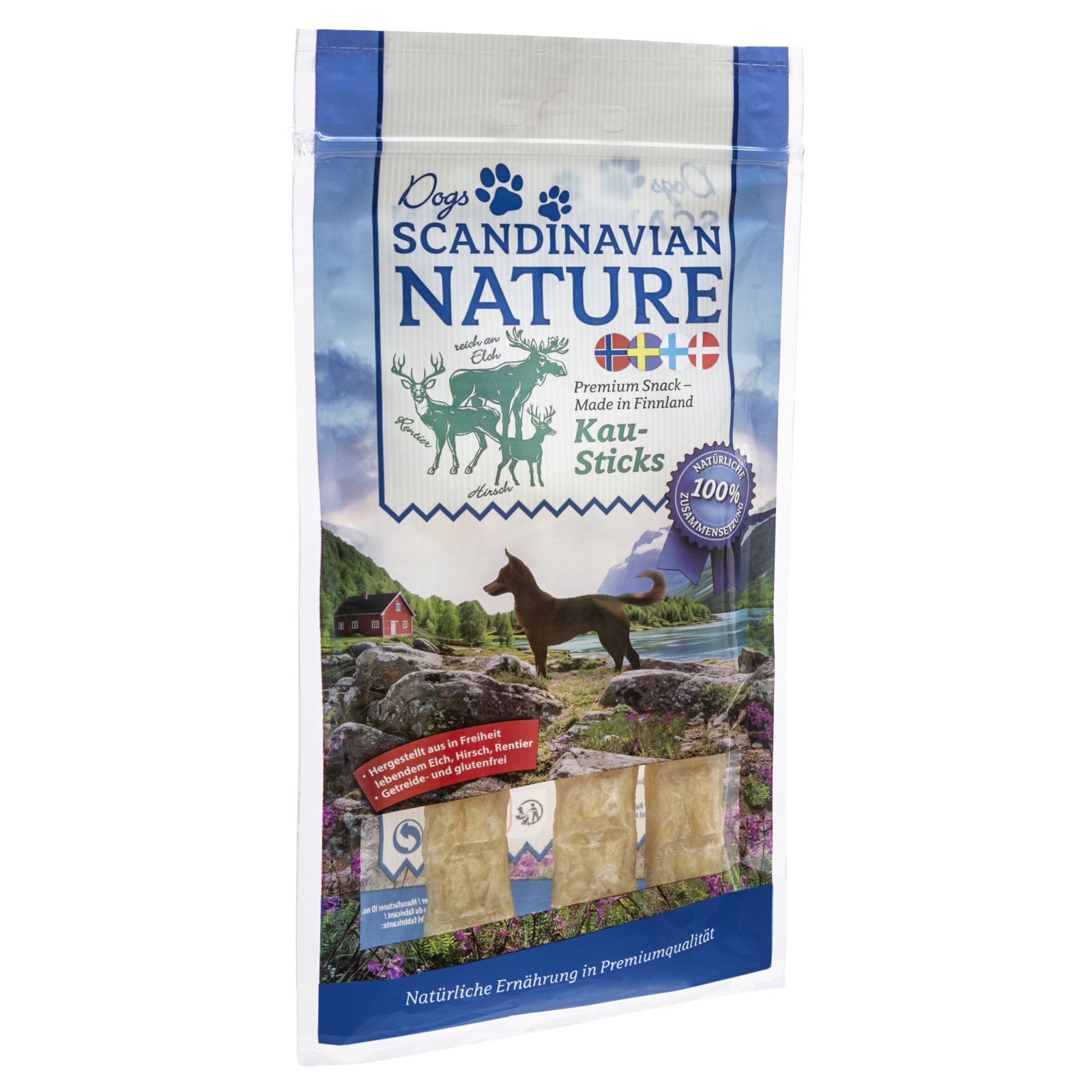 Scandinavian Nature Dogs mit Wild, 3 Stück 45 g, Kausticks für Hunde, 135g
