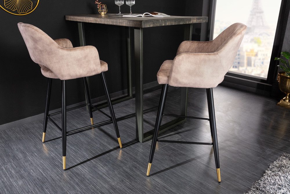 riess-ambiente Barhocker PARIS greige/schwarz/gold - Samt, Metall, mit Armlehne & Ziersteppung (Einzelartikel, 1 St), gepolstert & im edlen Look – ideal für Küc – Bild 3 von 5