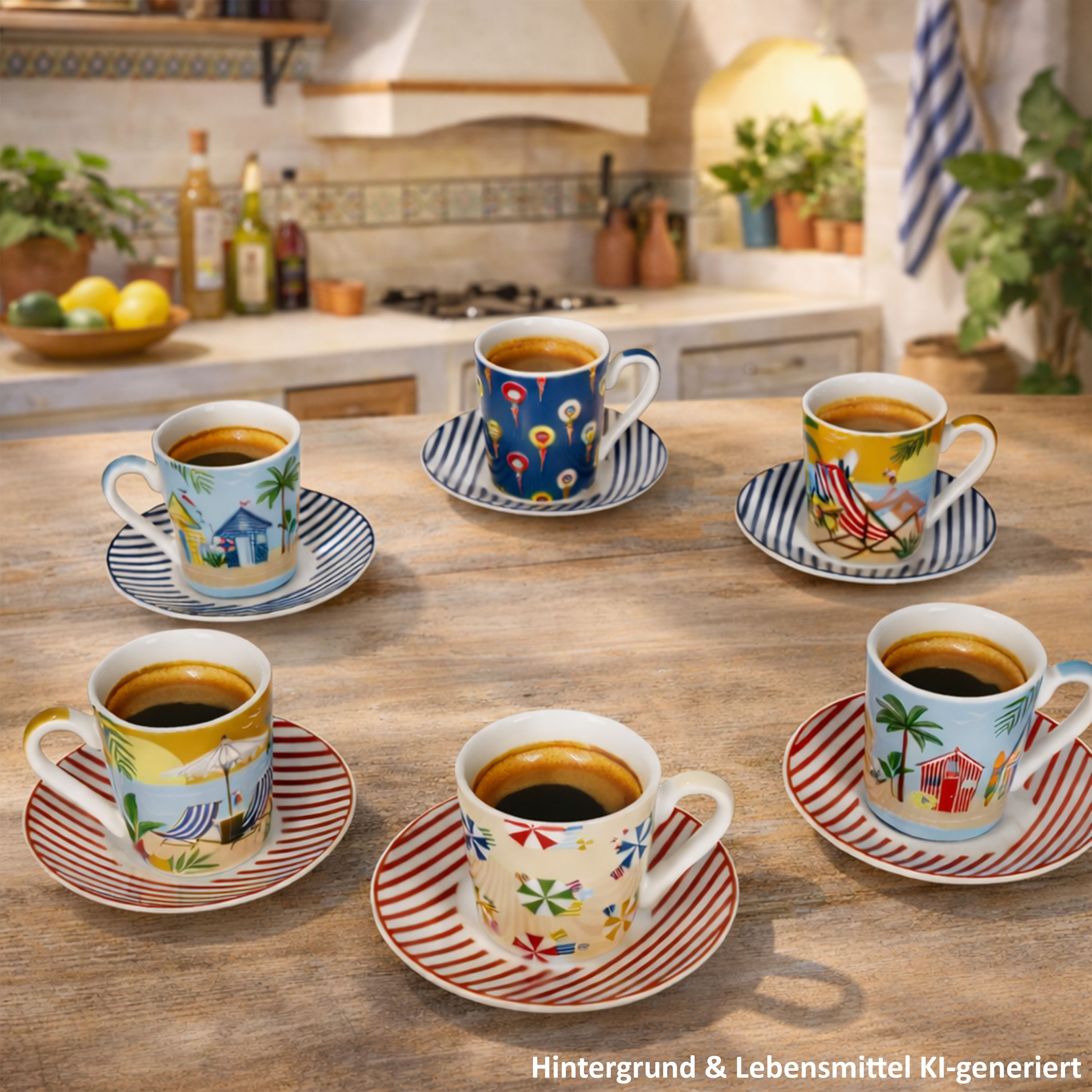 MamboCat Tasse Atmosphere 6er Set Espressotassen 80ml mit Untertassen Sommer Strand, Porzellan