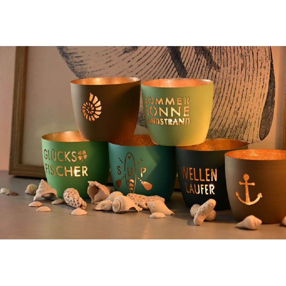 Giftcompany Kerzenhalter Windlicht Madras Hamburg Skyline Powder Blue Gold – Bild 5 von 5