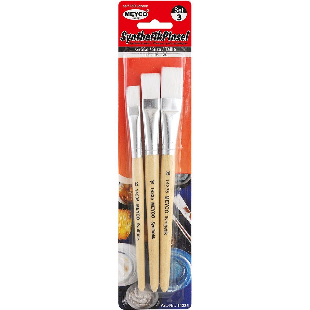 Meyercordt GmbH Malpinsel Synthetikpinsel flach weiss 3er Set: 12,16,20 mm 296462, (3er Set)
