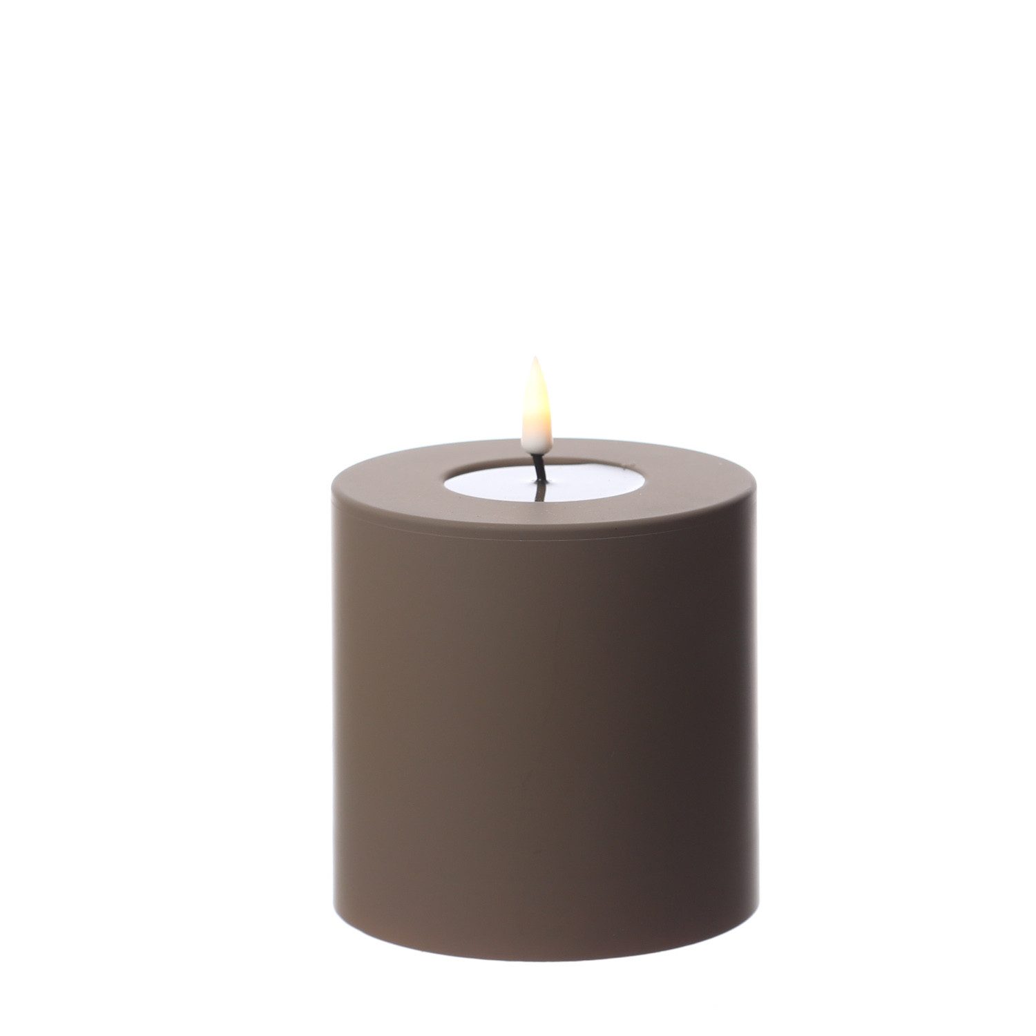 Deluxe Homeart LED-Kerze MIA Deluxe für Außen flackernd H: 10cm D: 10cm outdoor mokka braun, LED Classic, warmweiß (2100K bis 3000K)