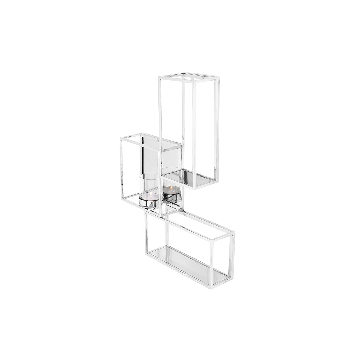 Fink Wandkerzenhalter Wandleuchter TRAVITA - silberfarben - Edelstahl/Glas - H.54cm x B.40cm, vernickelt - mit Platte aus MDF - für Teelichter D.4 + D.6cm