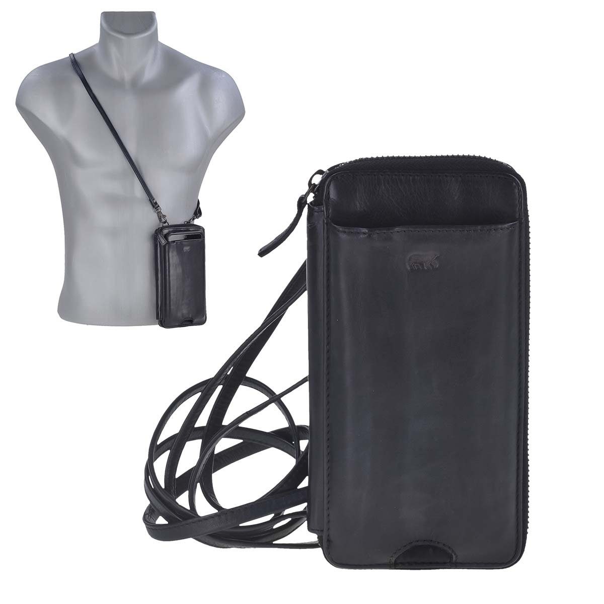 Bear Design Umhängetasche Anniek, Geldbörse, Portemonnaie, Handytasche zum Umhängen, Leder in schwarz