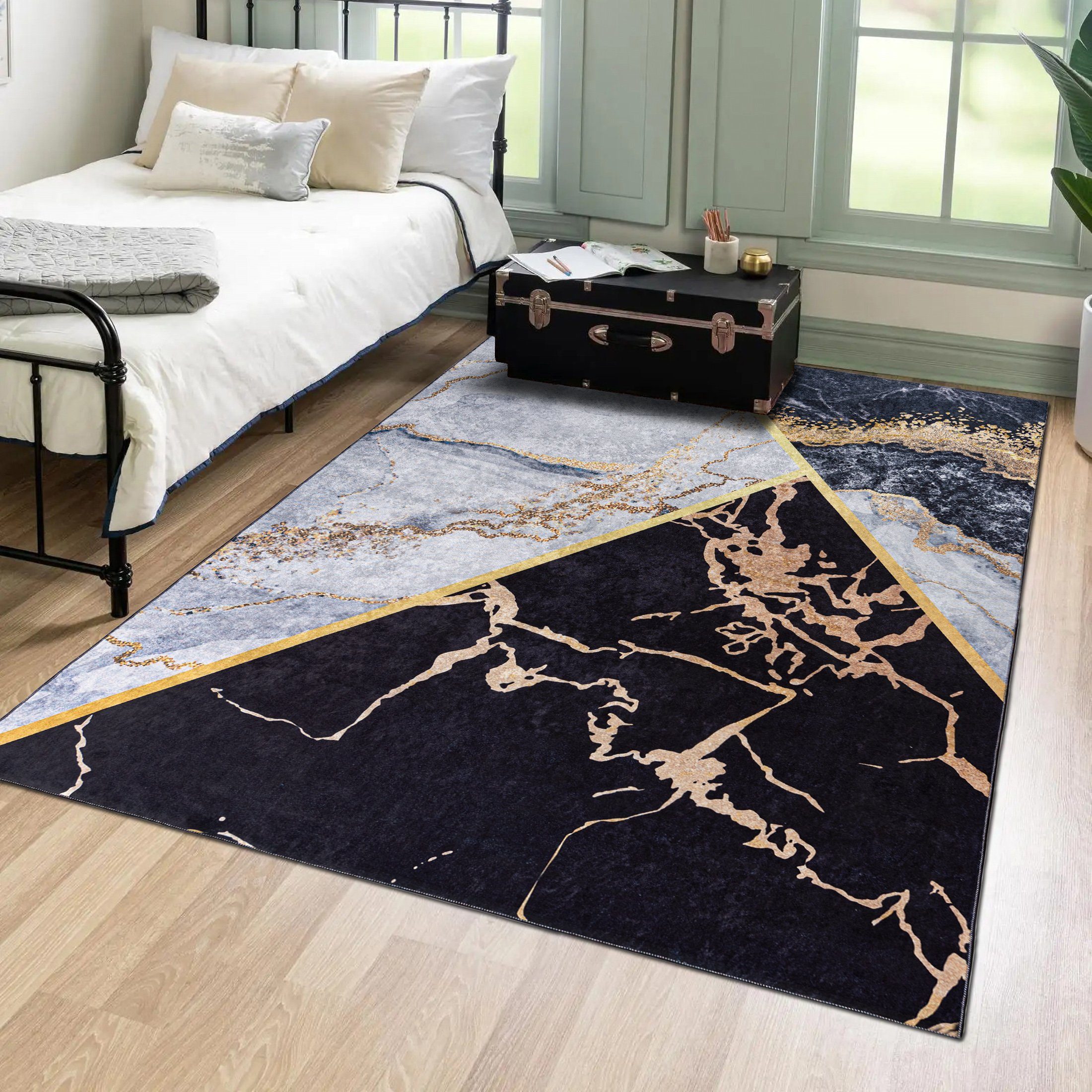 Designteppich Modern Mazovia, 170 Gold Schwarz Teppich Rutschfest Kurflor, cm, Waschmaschine, 120 Schlafzimmer, 2111 für Höhe mm, in / 5 Waschbar x Esszimmer, Grau Wohnzimmer