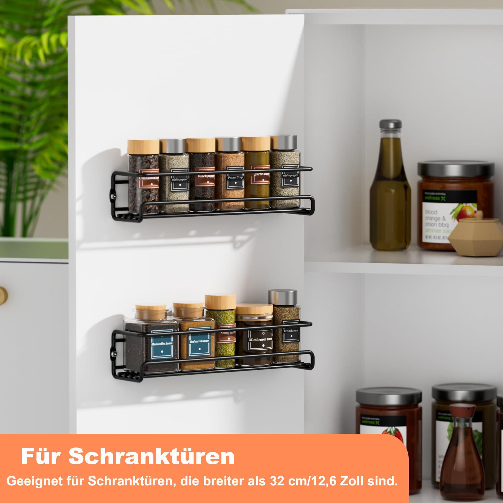 Agger Gewürzregal Wandgewürzregal 2er-Set hängender Metall-Gewürzhalter, 2-tlg., mit selbstklebend und Schrauben, für Gewürzgläser, Küchenschrank – Bild 4 von 5