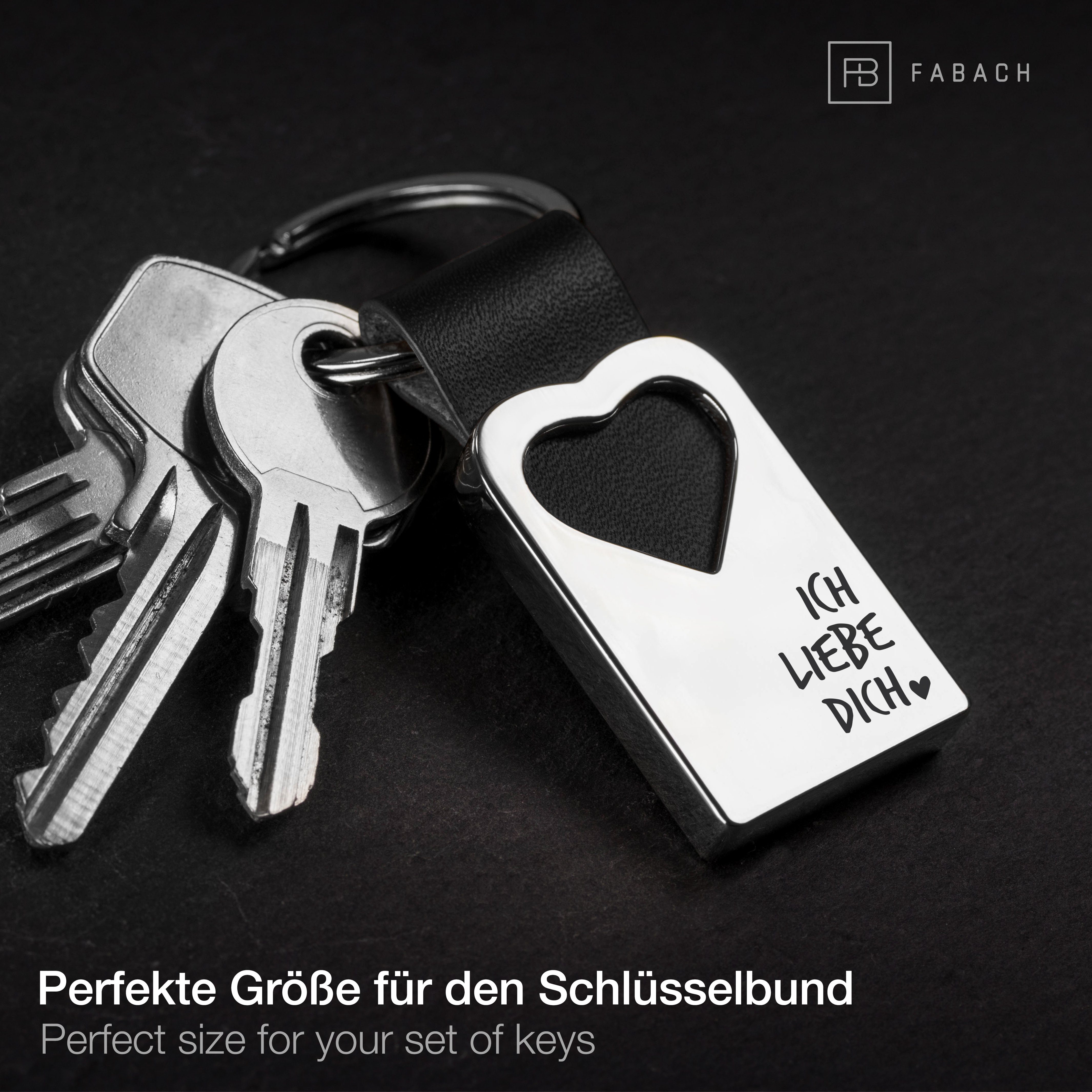 FABACH Schlüsselanhänger Leder mit Herz und Gravur "Ich liebe Dich" - Geschenk Liebe – Bild 3 von 3