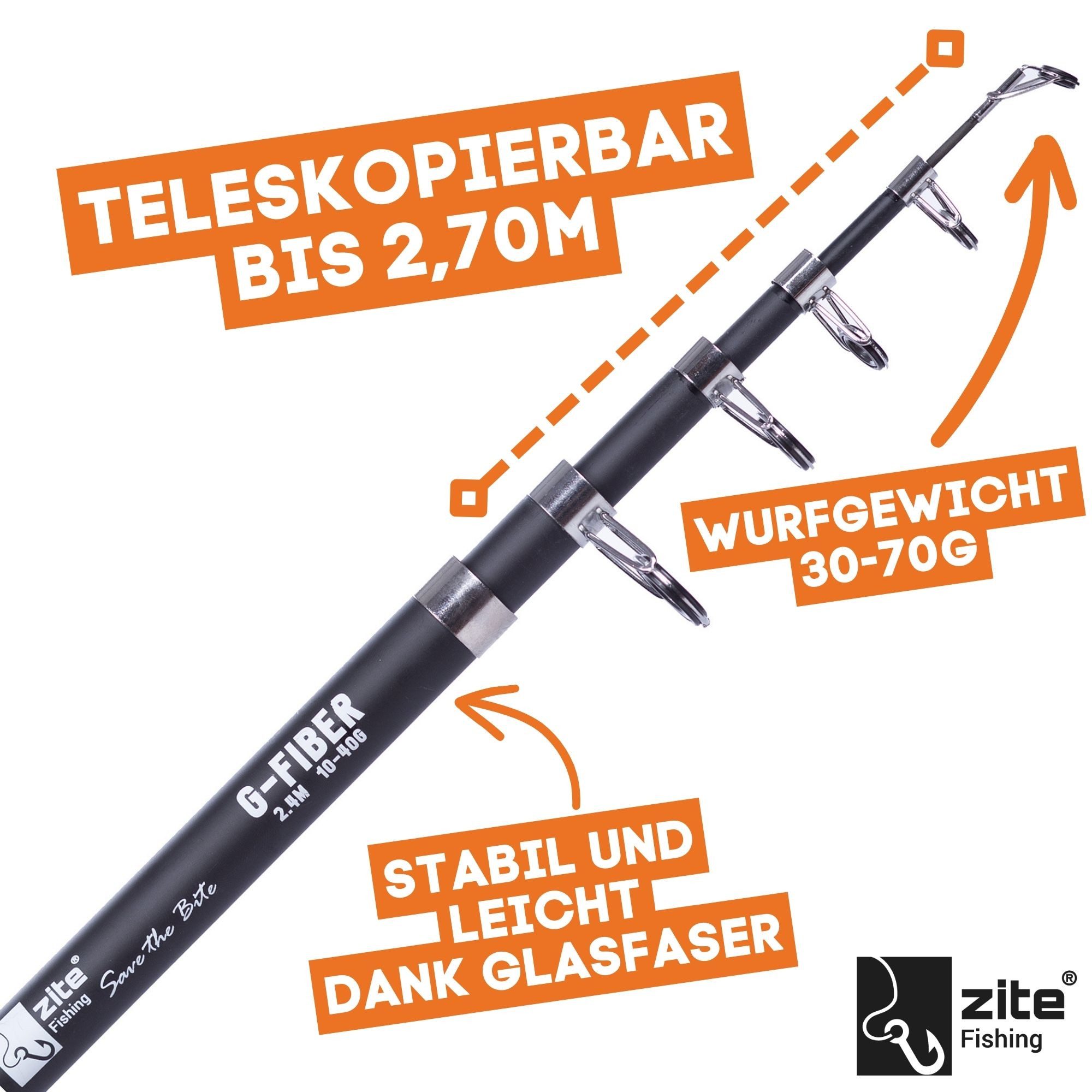 Zite Stationärrolle mit 2 vorgespannten Spulen und 2,70m Teleskoprute, Vorfachhaken & mehr, Starterset, für Aal-Angeln)