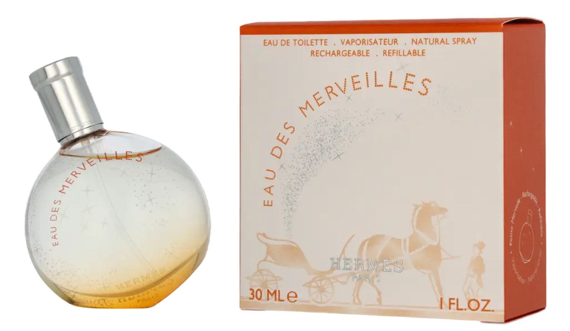 HERMÈS Eau de Toilette Eau des Merveilles EDT Damen Spray, Holzig-orientalischer Duft mit Orange, Tanne und Zedernholz