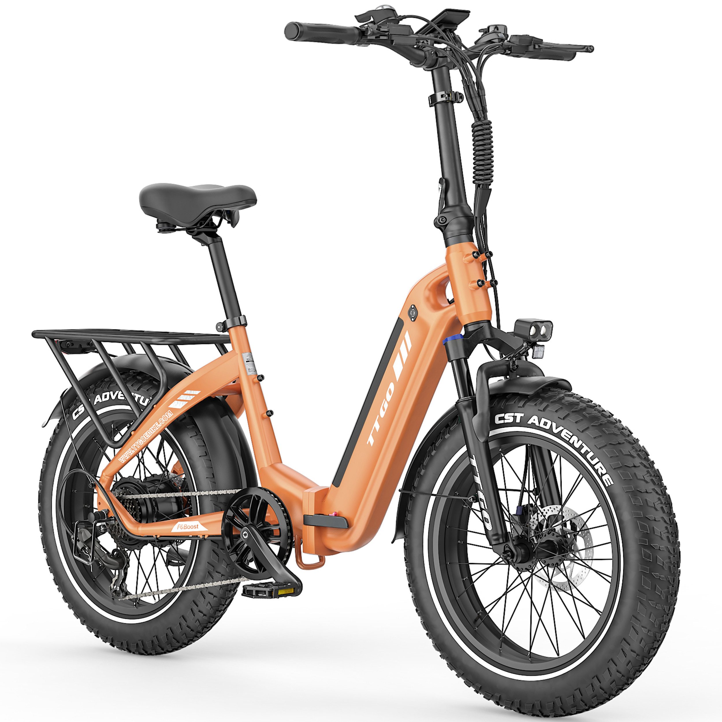 TTGO E-Bike Klapprad 20x4 Zoll, 70Nm Hinterradmotor, 140km, F6B, Drehmomentsensor, 7 Gang SHIMANO, Kettenschaltung, Heckmotor, 864 Wh, MAX. 150kg, Federgabel mit Lockout, Elektrofahrrad, hydr. Bremsen