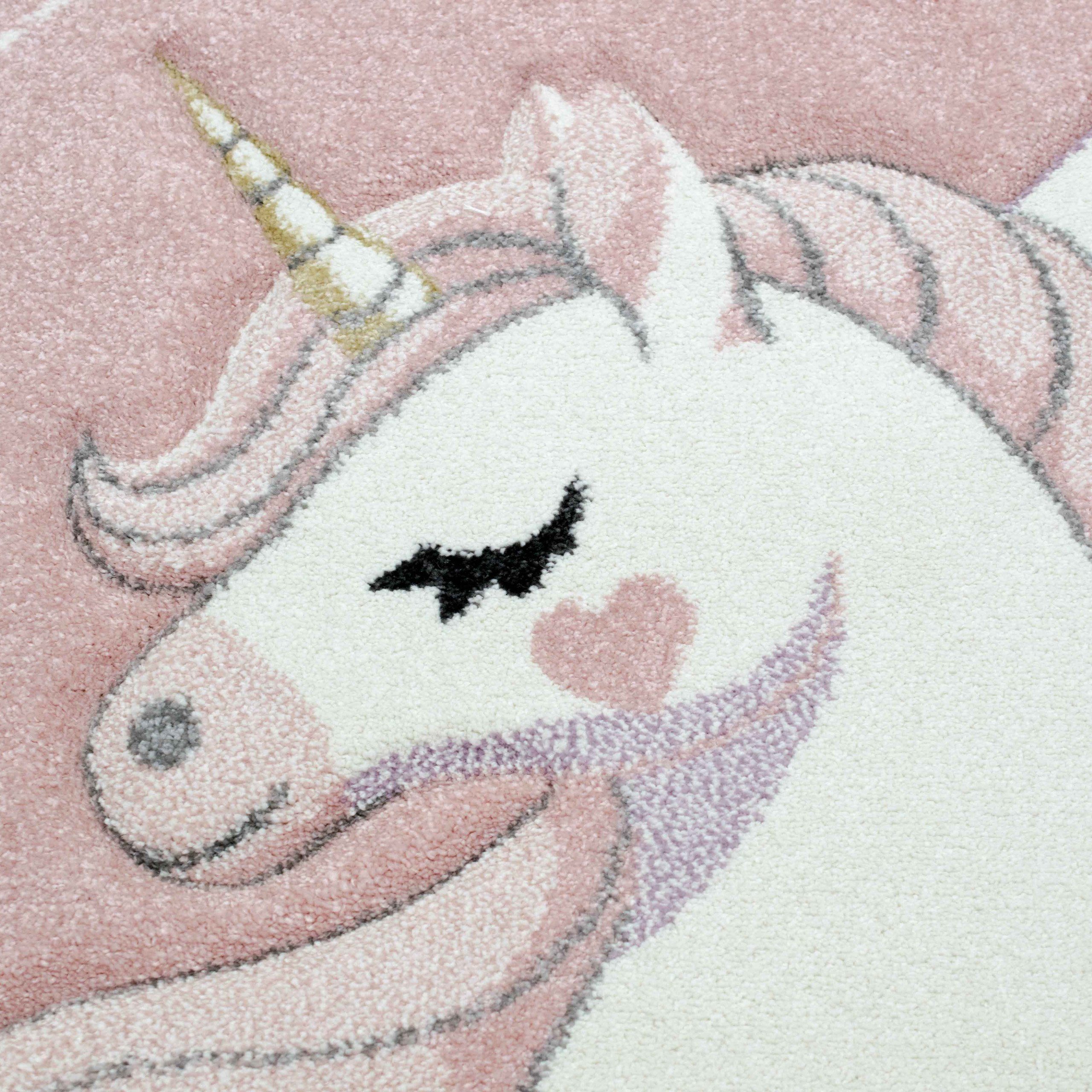 TeppichHome24 Kinderteppich Kinderzimmer Teppich Einhorn Regenbogen günstig online kaufen