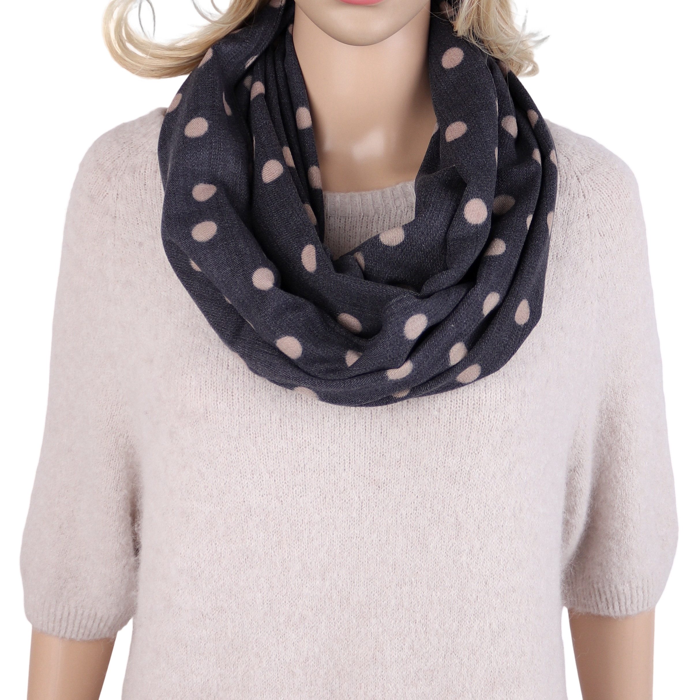 MIRROSI Loop Damen Loopschal 100% Viskose, etwas dickerer Stoff, (ca.160x40cm zweimal um den Hals wickelbar, Neue Kollketion Herbst/Winter 2026), weicher Rundschal mit Punkte-muster ideal für Herbst/Winter