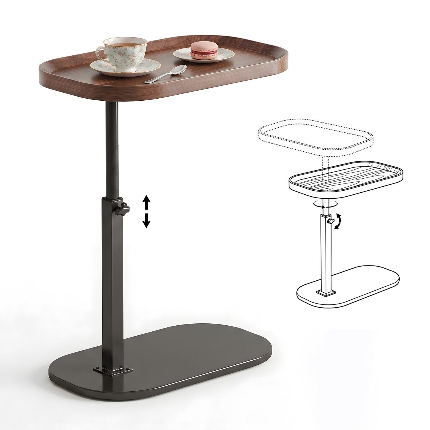 AIMAX Beistelltisch Sofatisch C Form Höhenverstellbar 360° Drehbarer Beistelltisch 45*30CM (Modern Mobiler Kaffeetisch Holz Couchtisch Side Table Nachttisch, 1-St., Kaffee Snack Klein Couch Beistelltisch Tischplatte Laptop-Stehtisch), Mini-Tisch für Wohnzimmer, Schlafzimmer, Bett und Sofa, Büro, Balkon