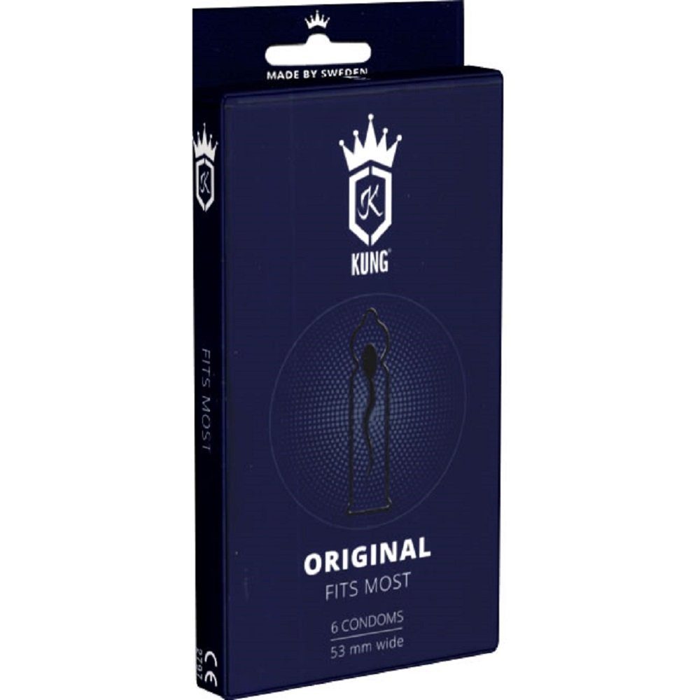 KUNG Презервативы Original - Fits Most (53mm mit Komfort-Form) Packung mit, 6 St., bequeme Презервативы aus Schweden, anatomische Презервативы mit anatomischer Kopfform