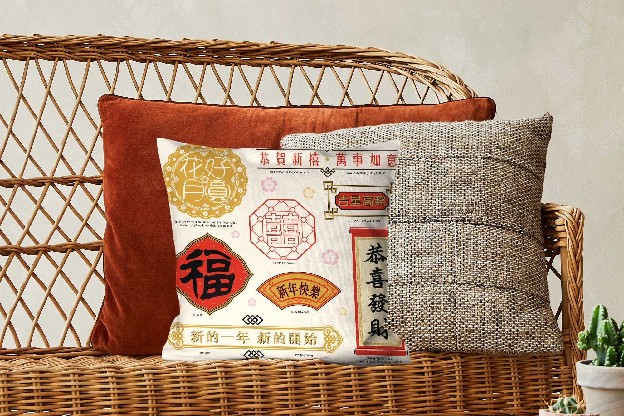 Sofakissen Schlafzimmer, für Füllung Wohzimmer, Chinesische Zierkissen mit Dekokissen Texte Bedeutungen, MuchoWow mit Deko,