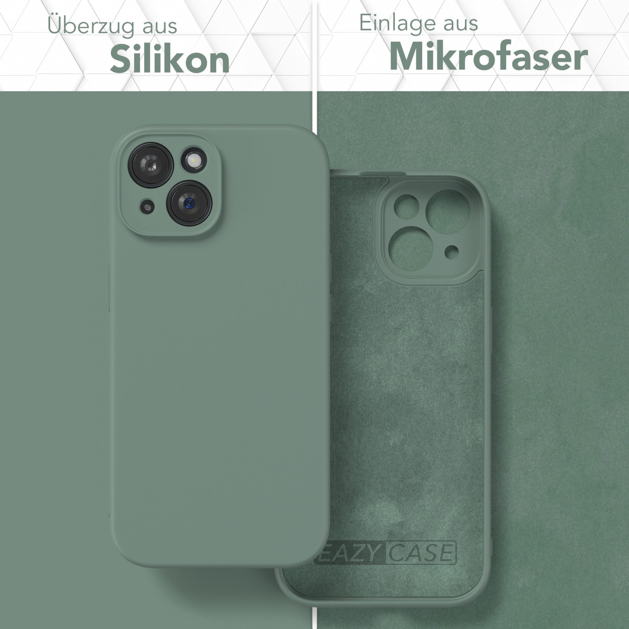 EAZY CASE Handyhülle für Apple iPhone 15 Hülle Silikon 6,1 Zoll, Schutzhülle mit Kameraschutz stoßfest telefonhülle Matt Dunkelgrün